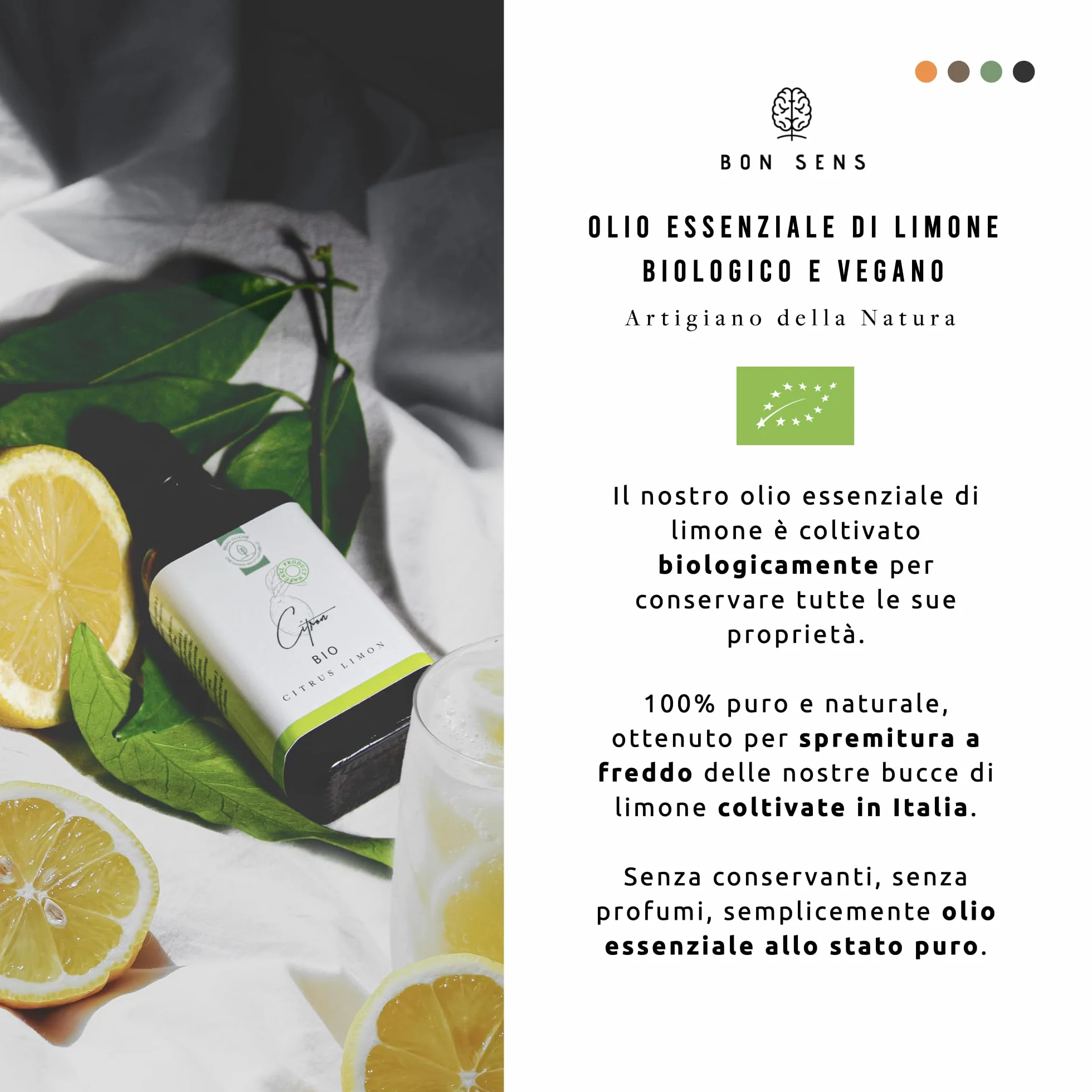 Olio Essenziale di Limone BIO 50ml 100% Puro Naturale Coltivato in Italia Grado Alimentare