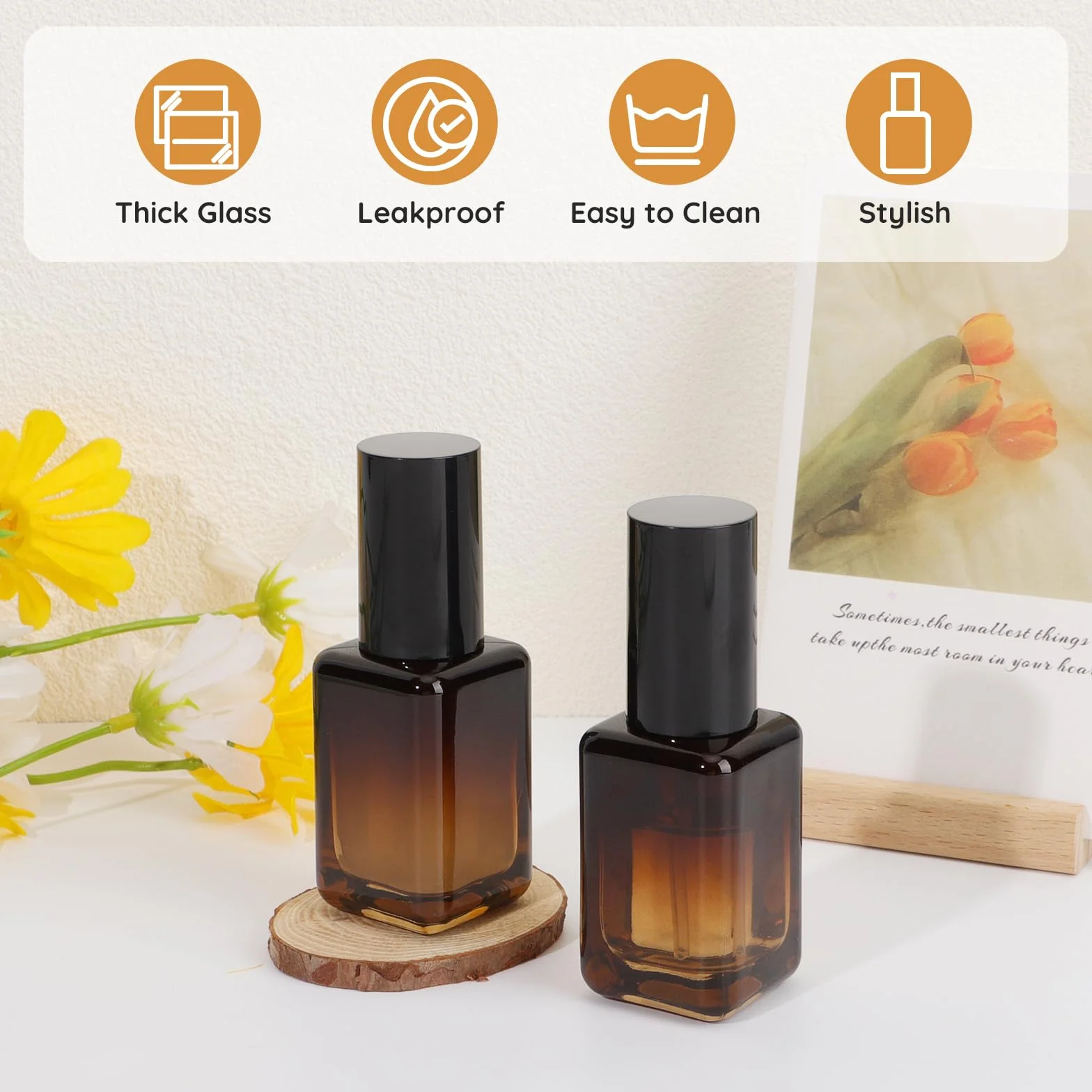 Segbeauty Contenitori da Viaggio Marrone, 2 Pezzi 30ml Bottiglie Vuote in Vetro, Flaconi Viaggio, Leggero e Portatile, per Fondotinta Liquida, Acqua Detergente