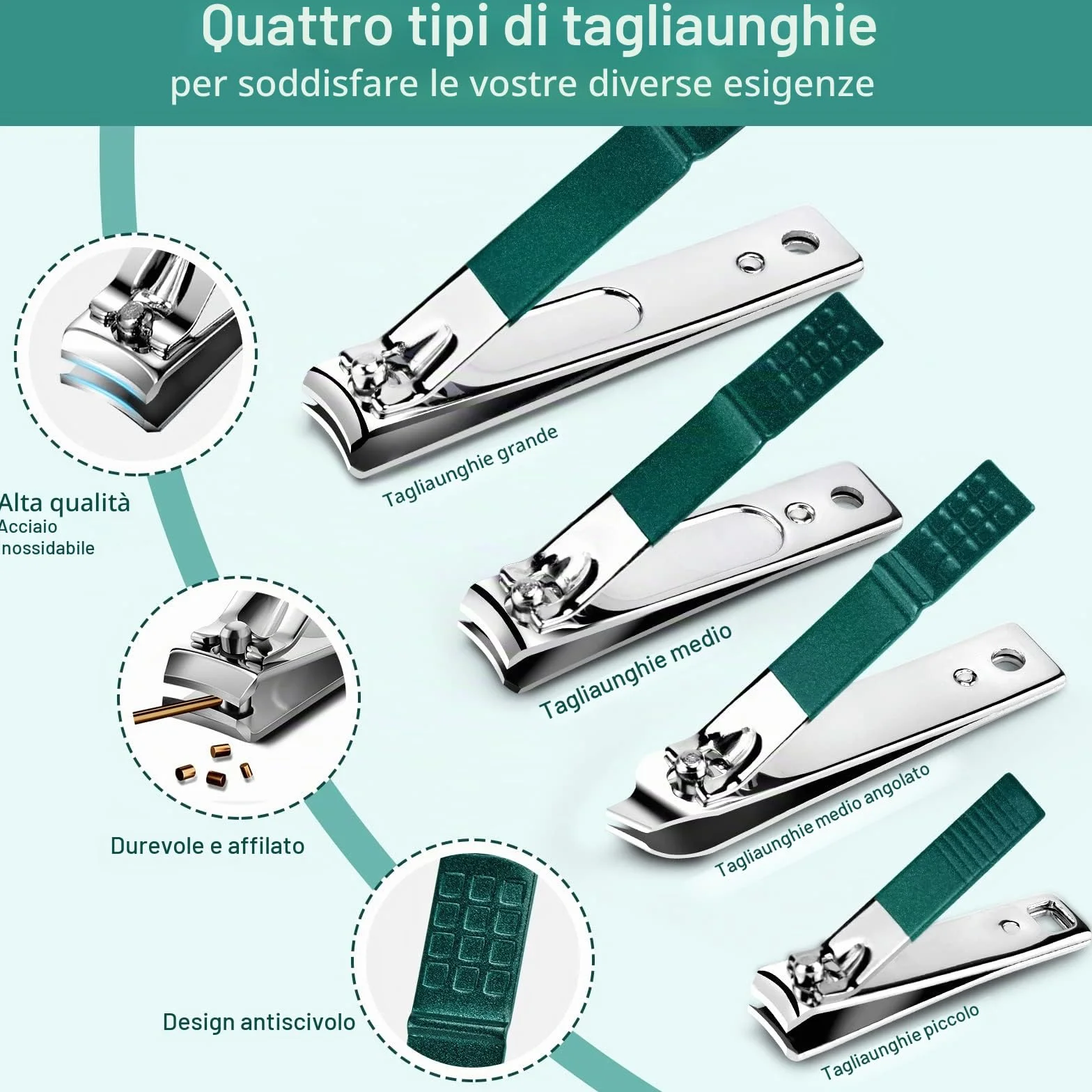 Set Manicure 12 Pezzi Tagliaunghie Professionale Acciaio Inox Kit Pedicure con Custodia