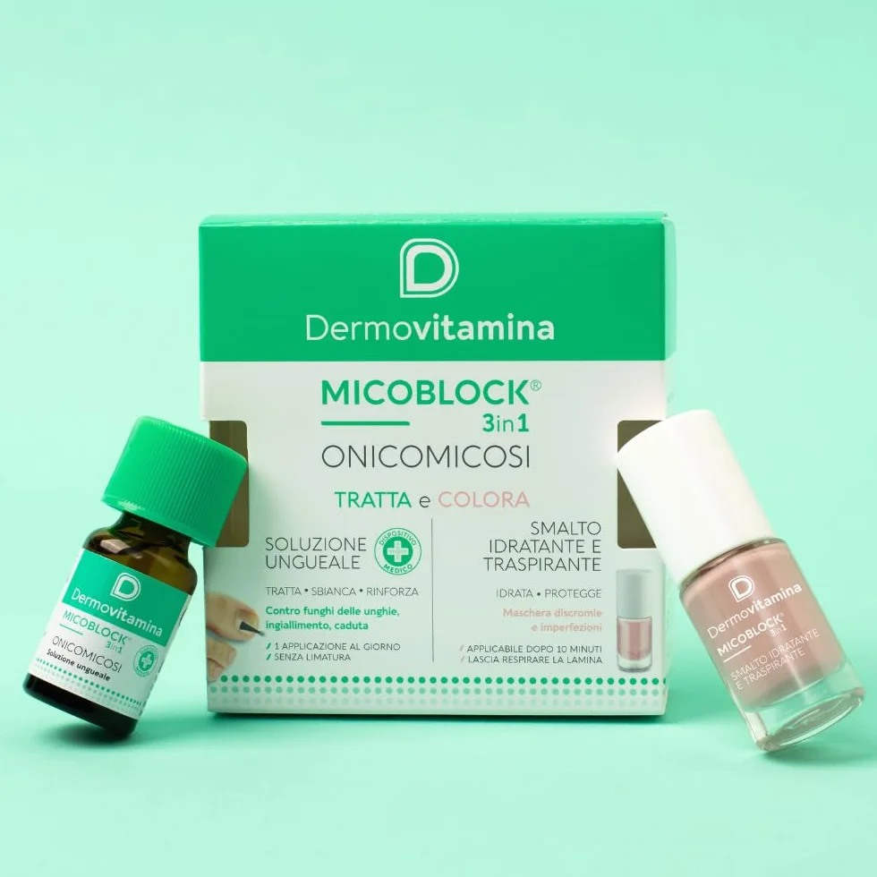 Dermovitamina Micoblock 3in1 Onicomicosi Soluzione Ungueale Micosi Smalto Curativo Nude 7 ml + 5 ml