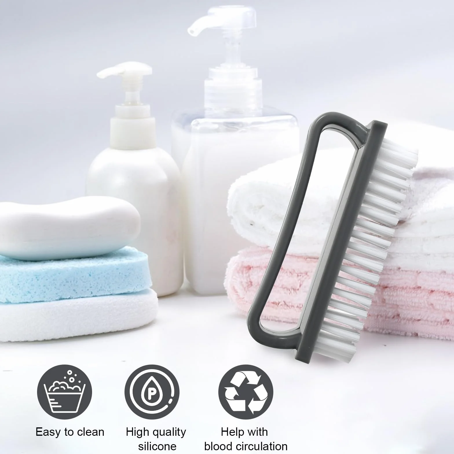 Spazzolino per Unghie e Mani, 4 Pezzi Set Spazzole Unghie 9.5x3.8 cm, Spazzolina con Setole Resistente per Pulizia Profonda, Multiuso per Casa, Cucina e Igiene Personale, Grigio
