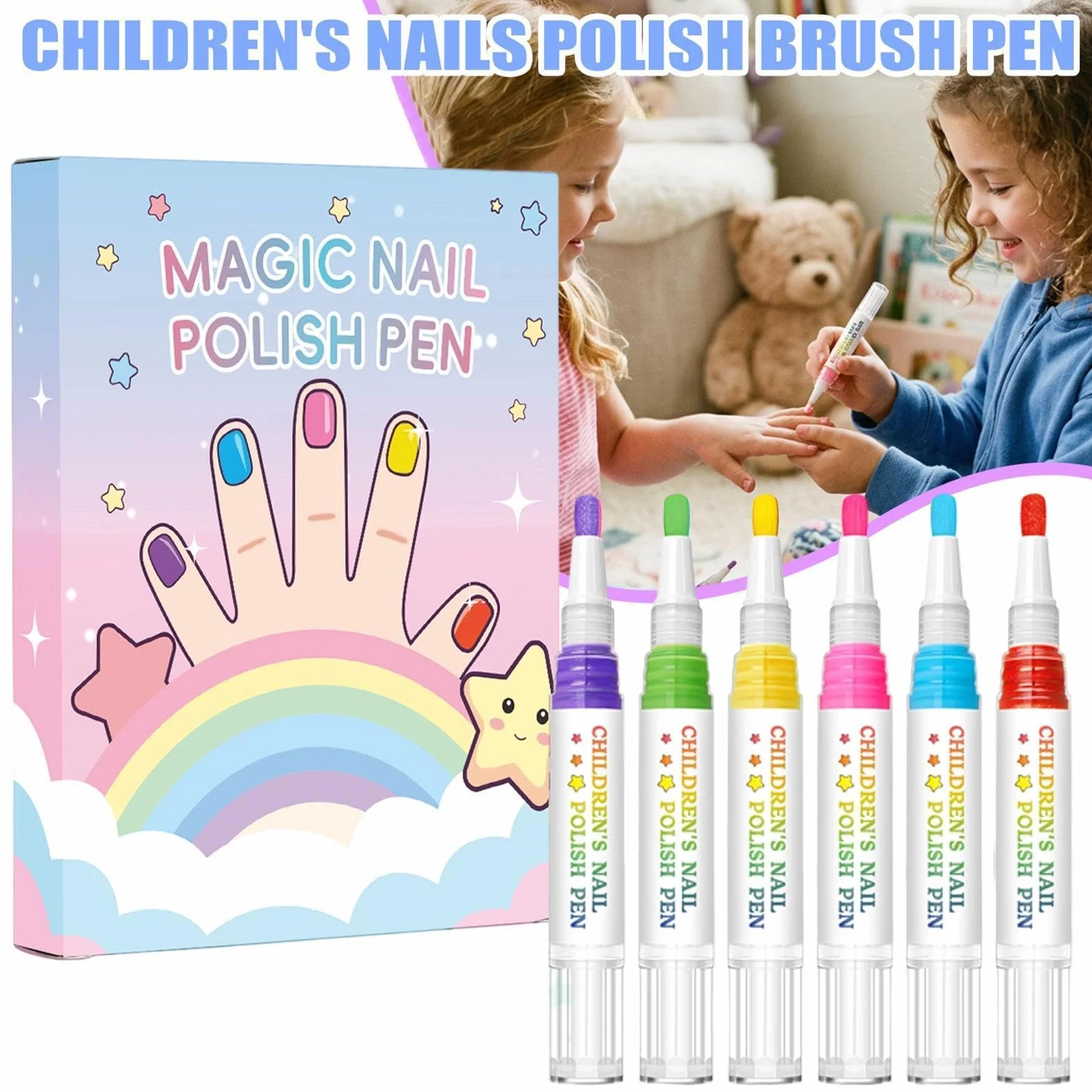 Pennarelli Unghie per Bambini | 6 Colori Pennarelli Disegno Impermeabili Asciugatura Rapida Rimovibili a Strappo - per Unghie Bambini - Per Bambina, Manicure delle Dita, Compleanno, e Natal