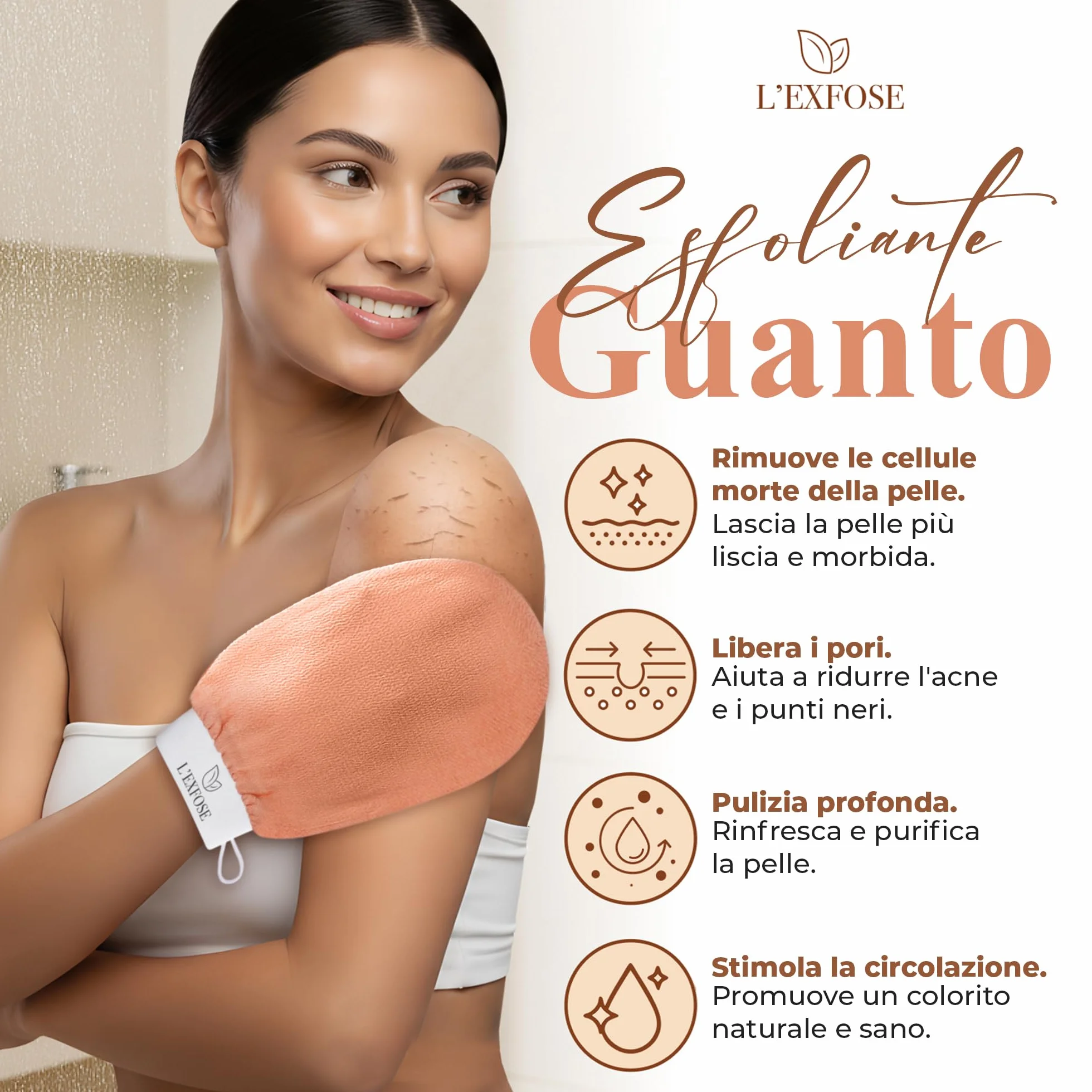 L'Exfose guanto esfoliante corpo in viscosa kessa scrub - rimuove cellule morte e idrata