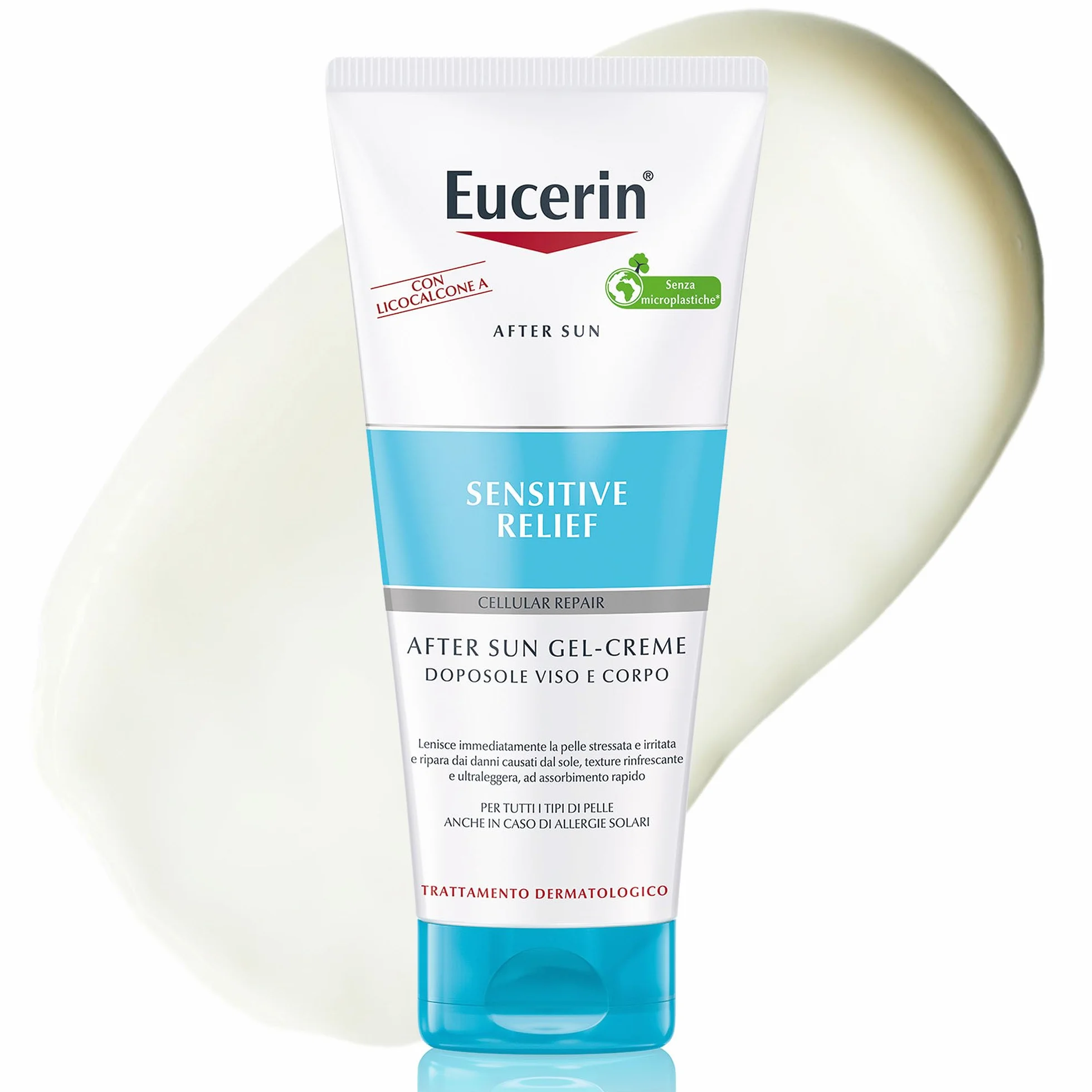 Eucerin After Sun Sensitive Relief Crema-Gel 200 ml, Doposole corpo e viso lenitivo e rigenerante, Crema doposole dalla texture leggera, Dopo sole per pelle sensibile e soggetta ad allergie solari