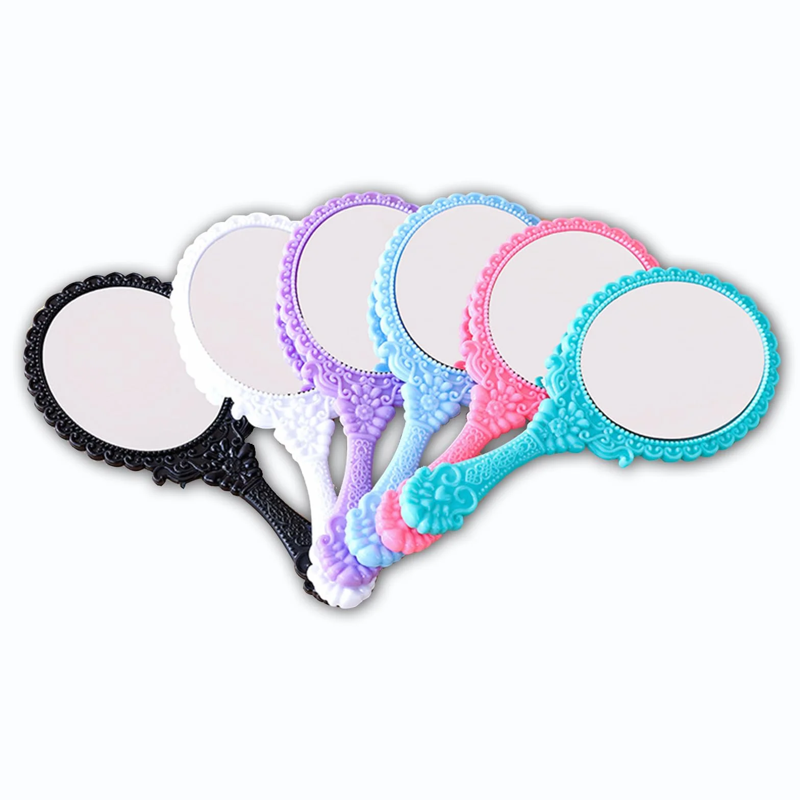 6PCS Specchietti Trucco con Manico per Viaggi Specchi Cosmetici Portatili, Casa e Campeggio - Colori Vivaci e Resistenti - 7 Pollici Lungo