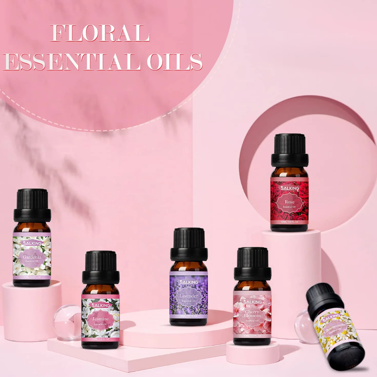 Oli Essenziali Floreale per Diffusori 6x10ml, Set di Olio Essenziale Puri - Lavanda, Gelsomino, Rosa, Fiore di Ciliegio, Gardenia, Camomilla