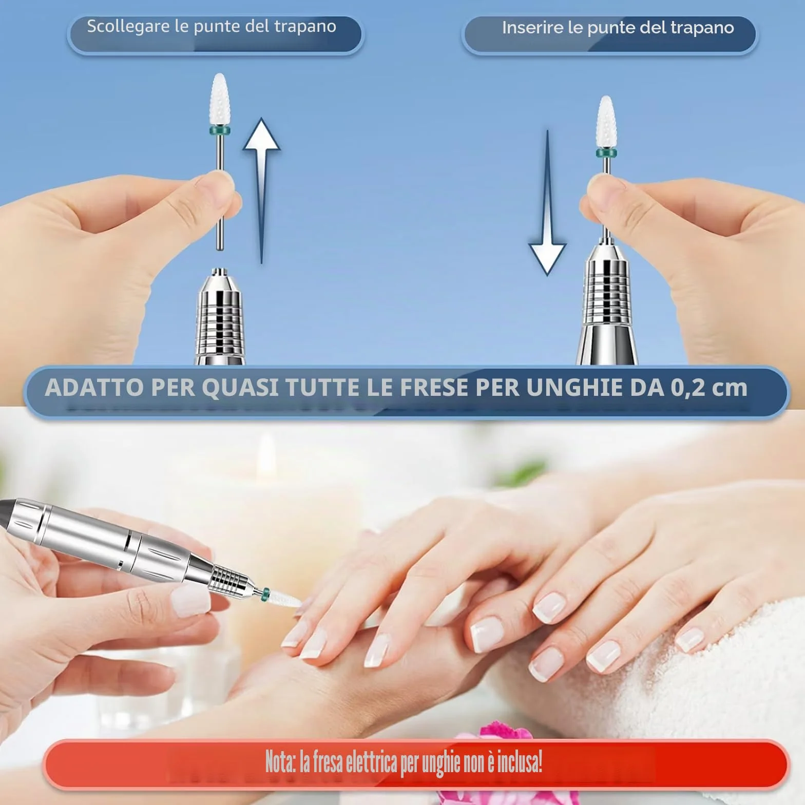 Set 13 punte da trapano per unghie carburo tungsteno ceramica diamantate 3/32 manicure pedicure
