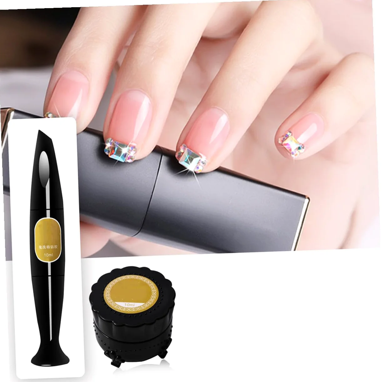 POPETPOP 2sets Penna Colla Per Unghie Gel Adesivo Per Decorazioni Nail Art Con Applicatore Ago e Pennello Adesivo Per Strass e Unghie Finte Per Manicure e Decorazioni