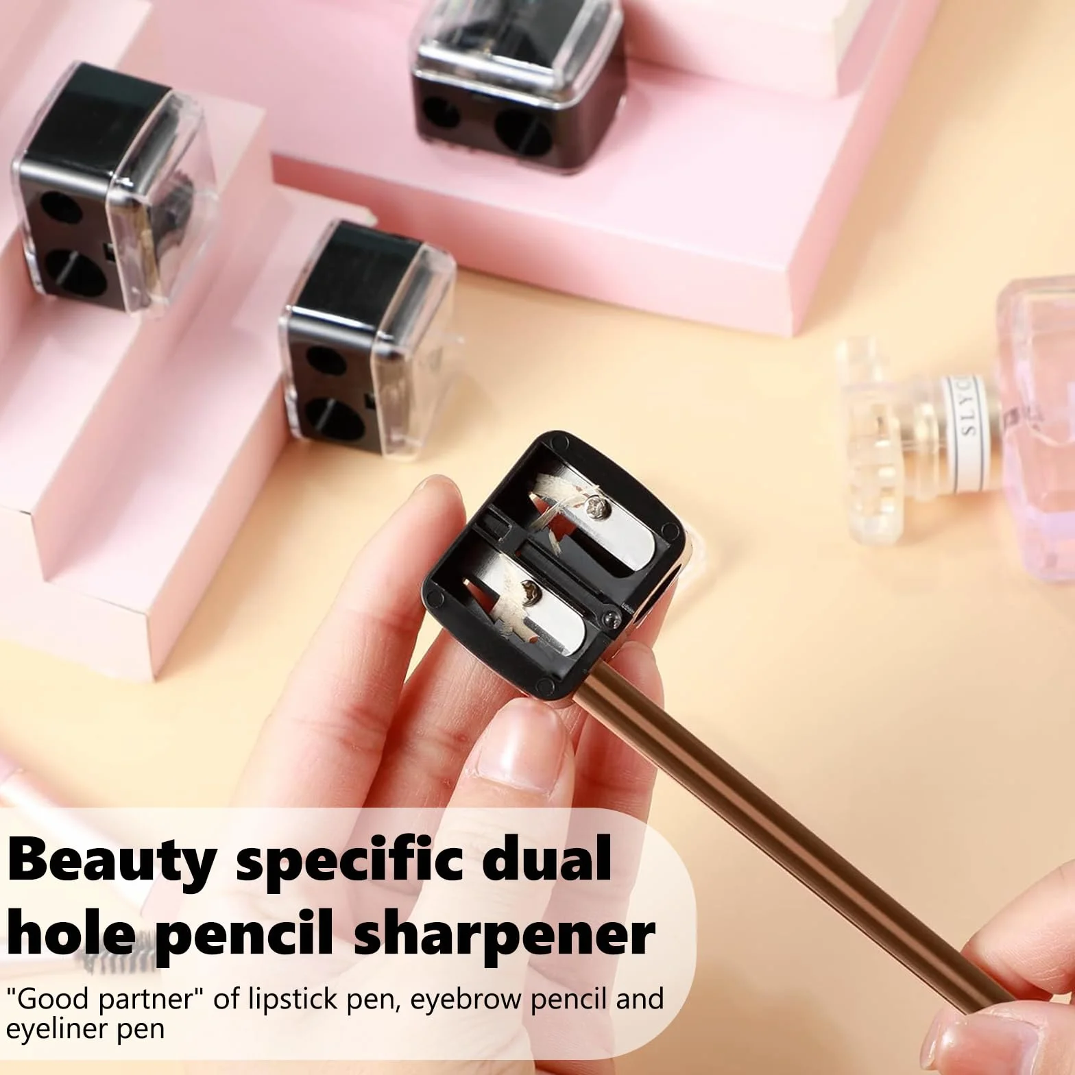 Temperamatite Trucco 3 Pezzi, Temperino Matita Occhi Doppio Universale, Accessorio Make-Up per Sopracciglia Labbra Eyeliner (Nero)
