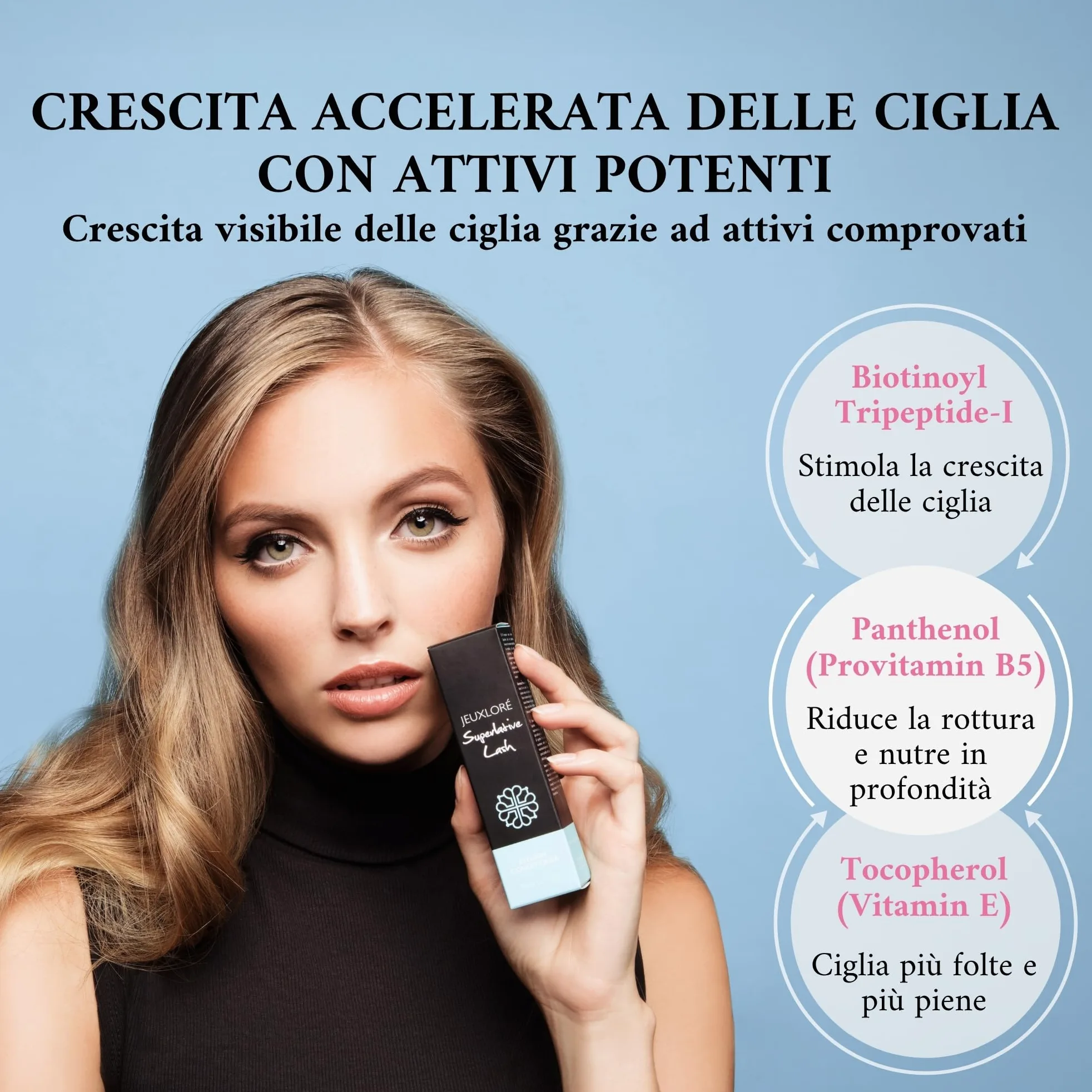 JEUXLORÉ Siero per Ciglia e Sopracciglia – Rinforzante Naturale Crescita Rapida – Ciglia Lunghe e Folte in 4 Settimane – Siero Ciglia Naturale e Nutriente 3ml – Formula Olio di Ricino Biologico