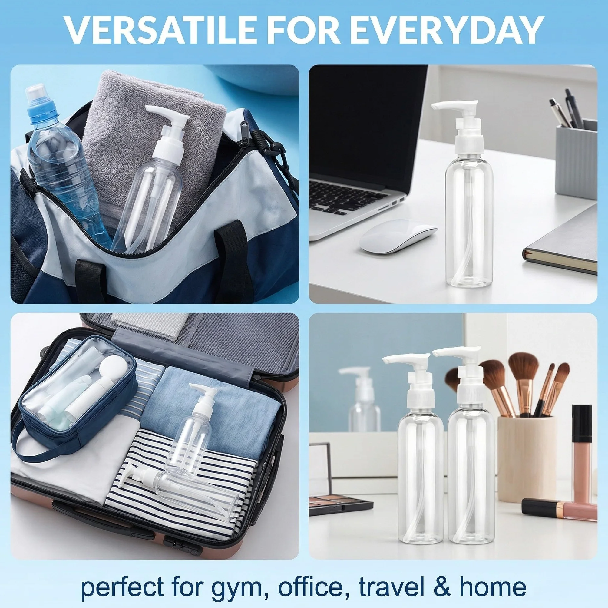 4 pezzi flacone con pompa airless da 100 ml, flaconi da viaggio trasparenti riutilizzabili in plastica, erogatore a pompa vuoto da ricaricare, ideali per cosmetici, shampoo, lozione e crema