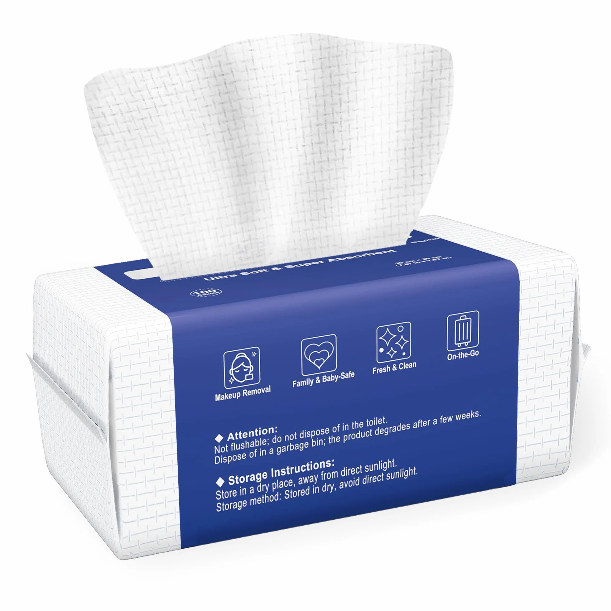Ourmed Life Face Clean Towels, 100 Count Disposable Biodegradable Face Wash Cloth for Sensitive Skin, Lint- Free Facial Tissue for Cleansing, Skincare and Makeup Remover, Dry Wipes
