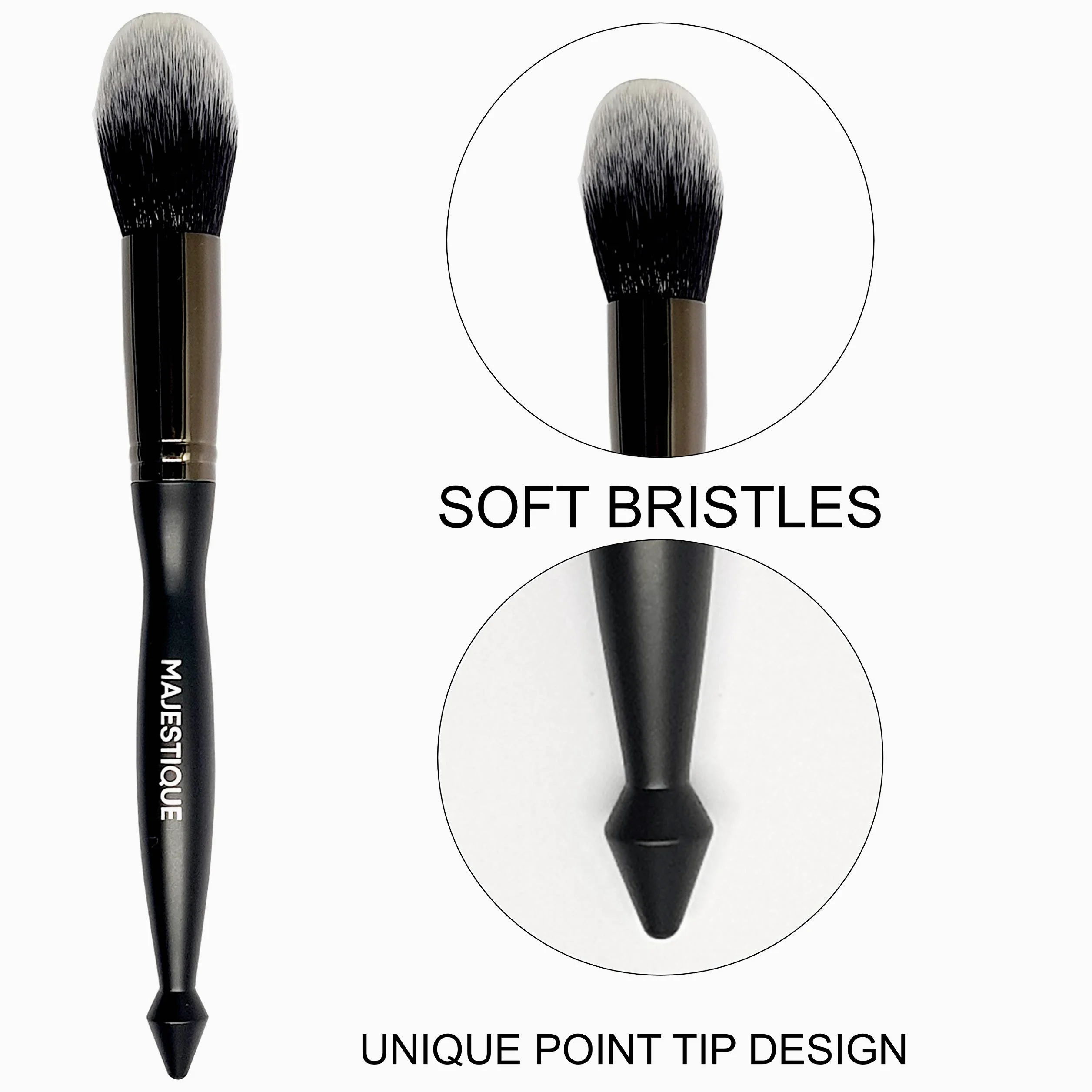 MAJESTIQUE Majestique, set di pennelli da trucco con manico nero, pennello per cipria, pennello per fard, pennello angolato, pennello per contouring, kit di pennelli da trucco nero argento (confezione