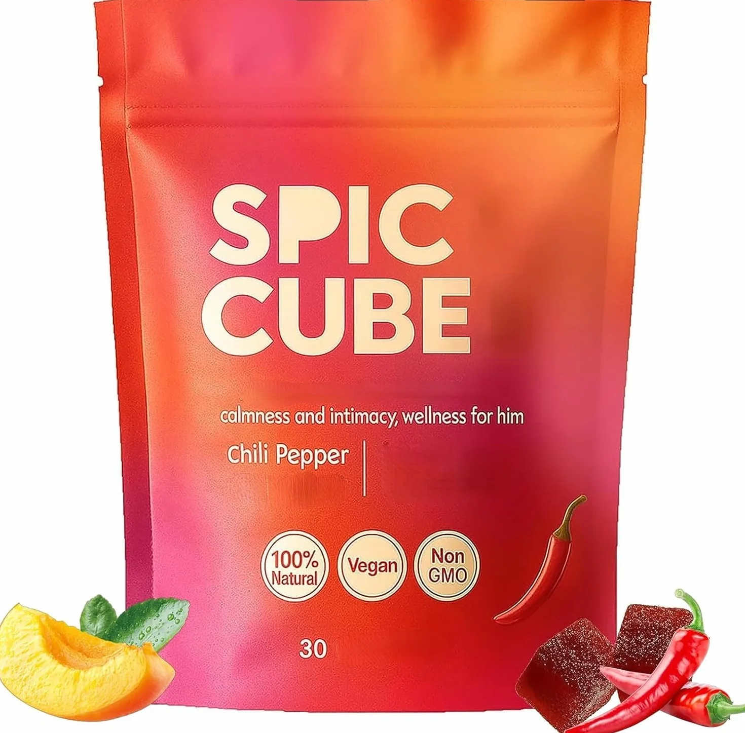 Cubetti Dal Gusto Piccante, Al Gusto Pesca, Aiuta La Calma E Il Benessere Dell'Intimità,1Pcs
