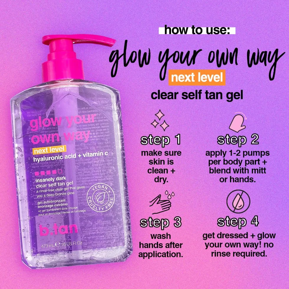 B.Tan Glow Your Own Way – Next Level Self Tan Gel for Women 16oz Gel