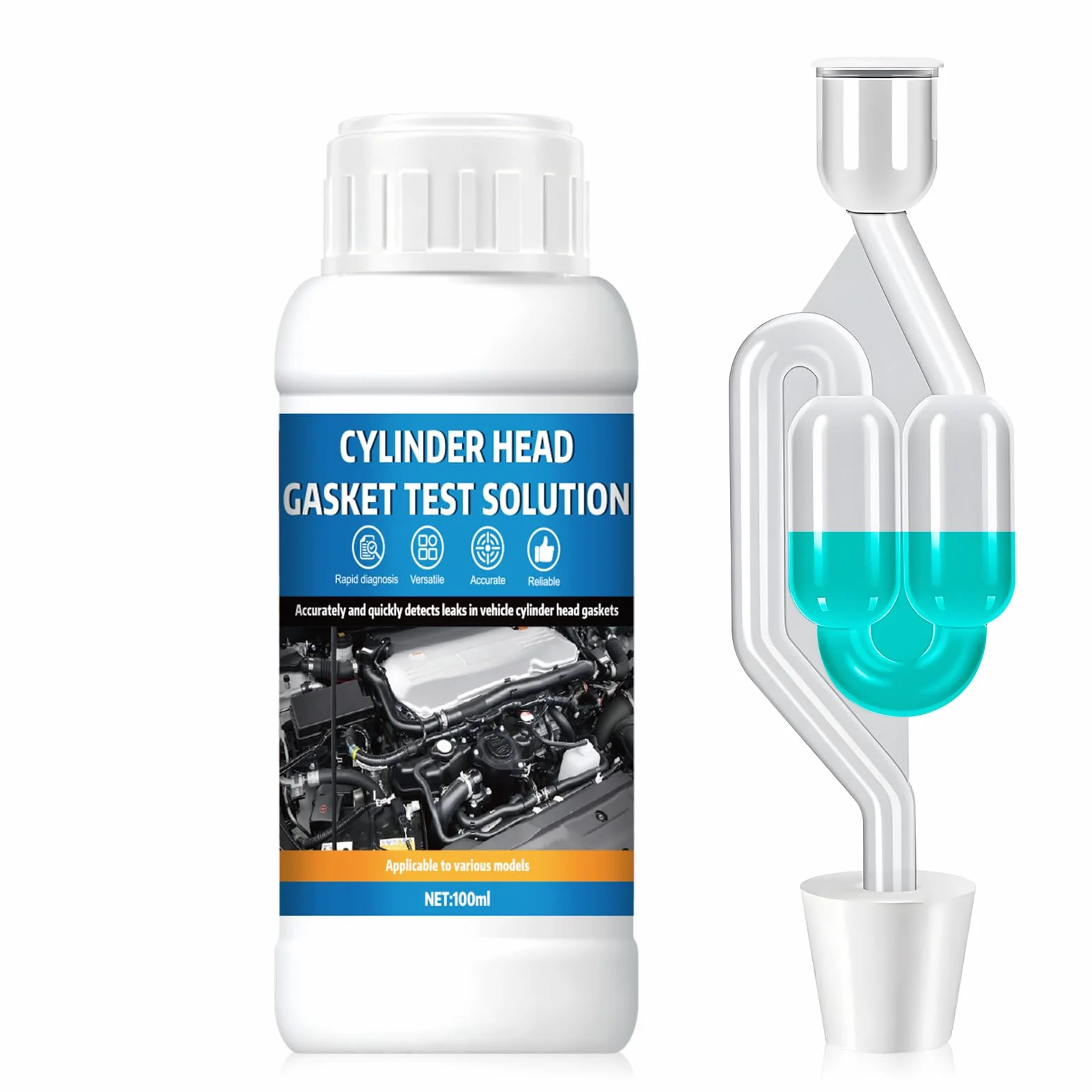Tester di Guarnizione a Testa Cilindrica CO2 - Kit Universale Rilevatore di Perdite CO₂ per 50 Test Auto Moto
