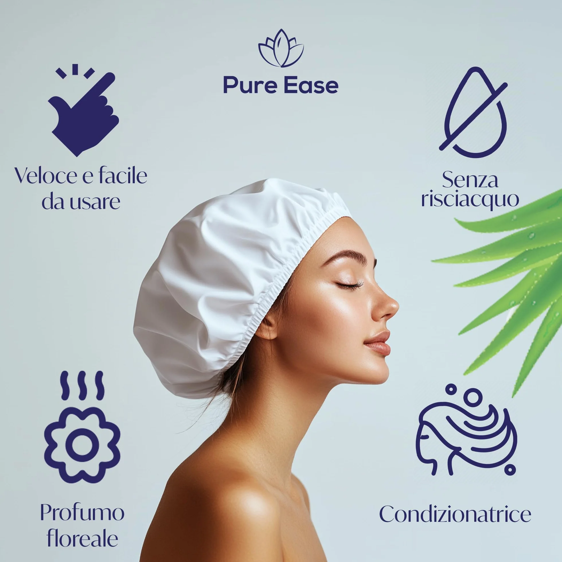 Pure Ease Cuffia Shampoo per Allettati - Lavaggio Capelli per Disabili con Salviette Capelli, Ideale per Anziani e Persone Allettate, Formula Delicata, Perfetta per Strutture Sanitarie (Pack of 5)