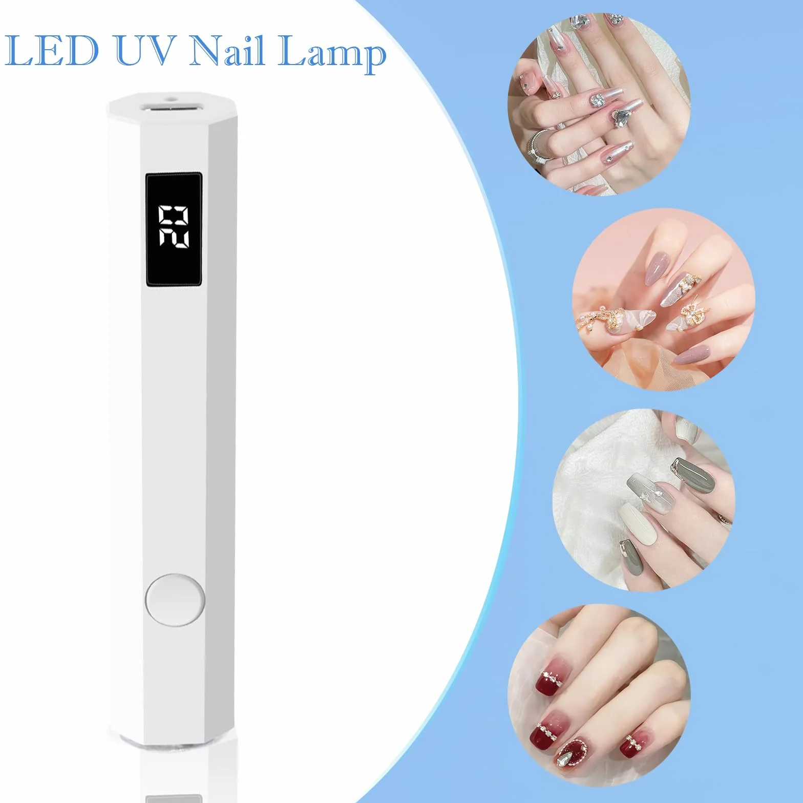 MXTIMWAN Lampada per unghie, UV portatile et ricaricabile, luce a mano per unghie in gel, con 2 timer 20/60S, per manicure, in resina di estensione del gel fai da te nail art bianco