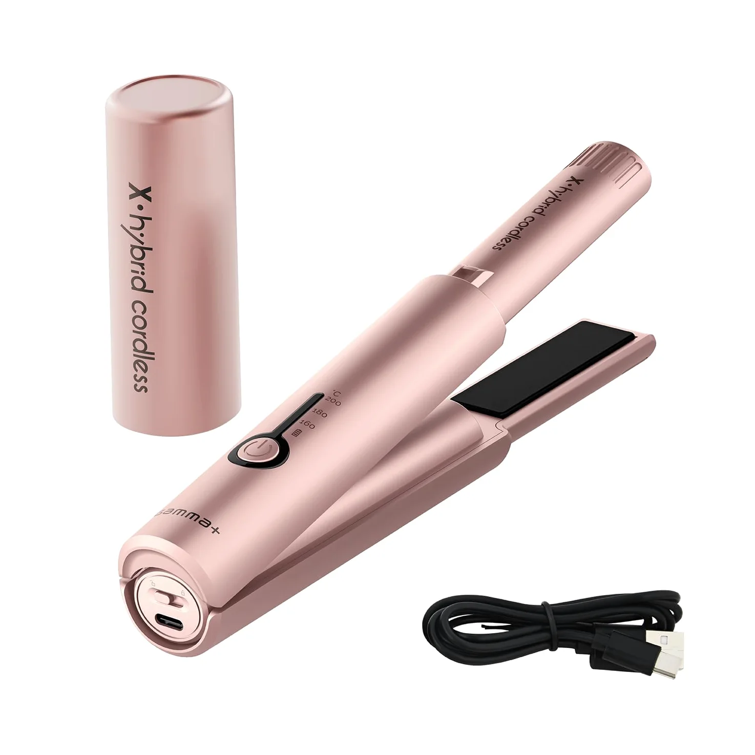 Piastra Cordless Gamma+ X-Hybrid da Viaggio | Mini Piastra per Capelli Senza Fili 2 in 1 | Per Capelli Ricci e Lisci | Ricarica con USB Tipo-C | 3 Temperature | Design Compatto | Portatile (Gold Rose)