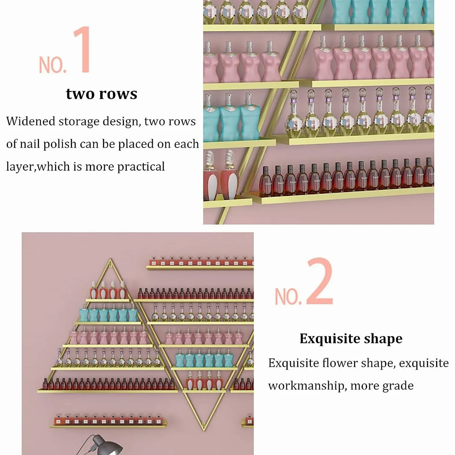 Bianca,6 Piece Set, Scaffale da Parete in Metallo per Smalto per Unghie Scaffale per Vetrine per Oli Essenziali, Staffa Triangolare da 6/10 Pezzi Scaffali per Organizer per Profumi