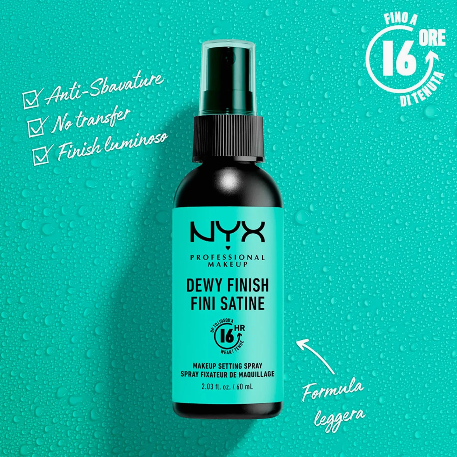 NYX Professional Makeup Spray Fissante Makeup Dewy Finish Maxi Formato Lunga Tenuta 16h Effetto Luminoso Anti-Sbavature Formula Leggera No Transfer Vegana - 2 Flaconi da 180ml