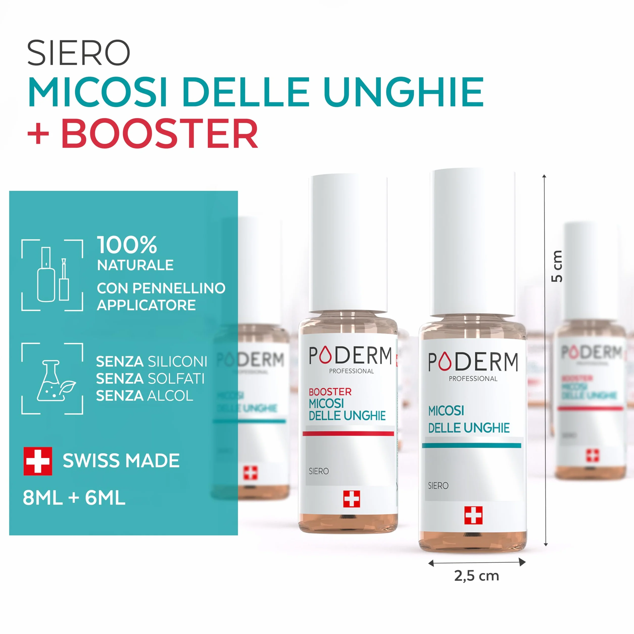 PODERM 2in1 Trattamento Micosi delle Unghie dei Piedi Pack Duo Siero Booster 100% Naturale