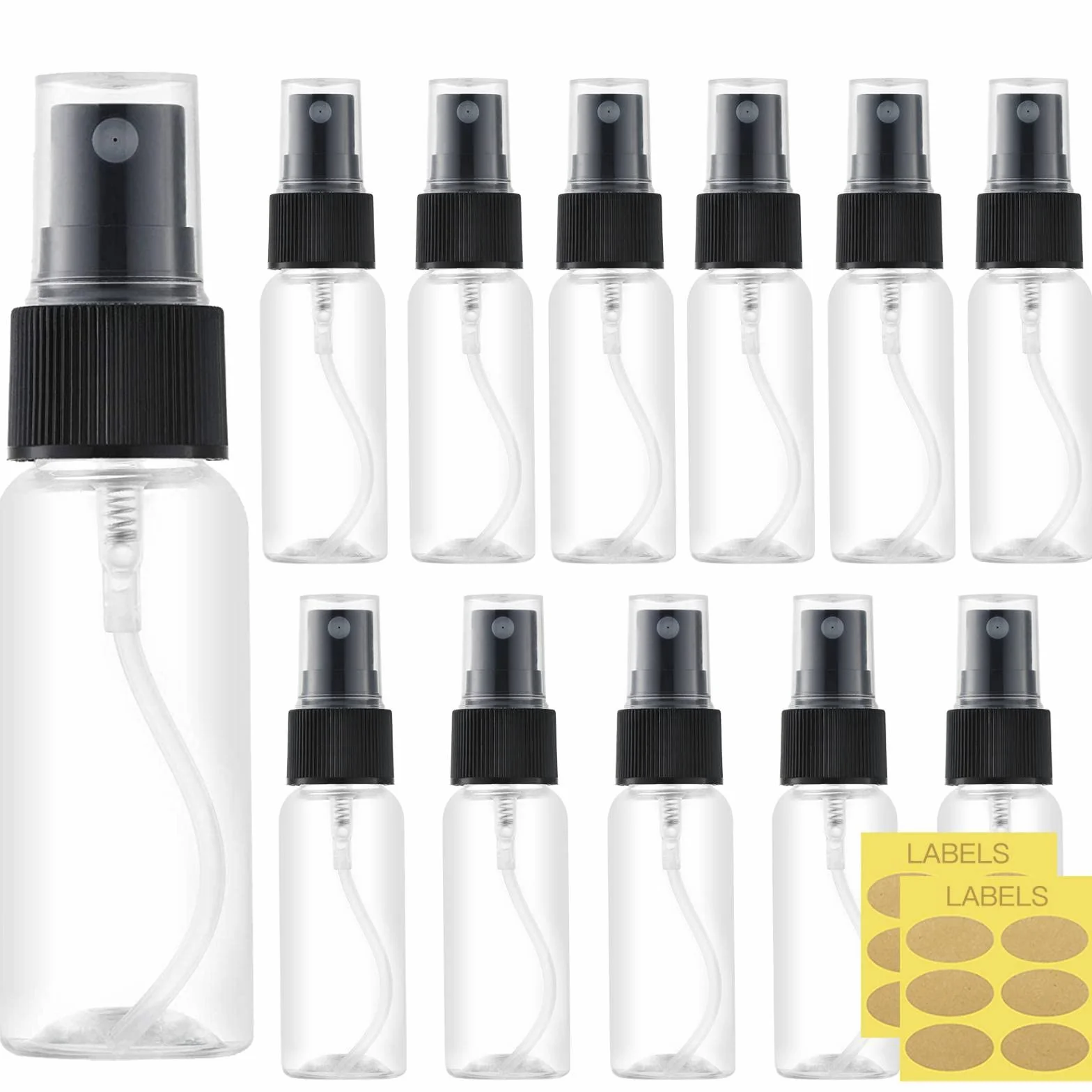 Toureal 30ML Flacone Spray Vuoto da Viaggio (12 Pezz) Plastica Bottiglia Atomizzatore, Boccette Contenitori per Liquidi (Trasparente)