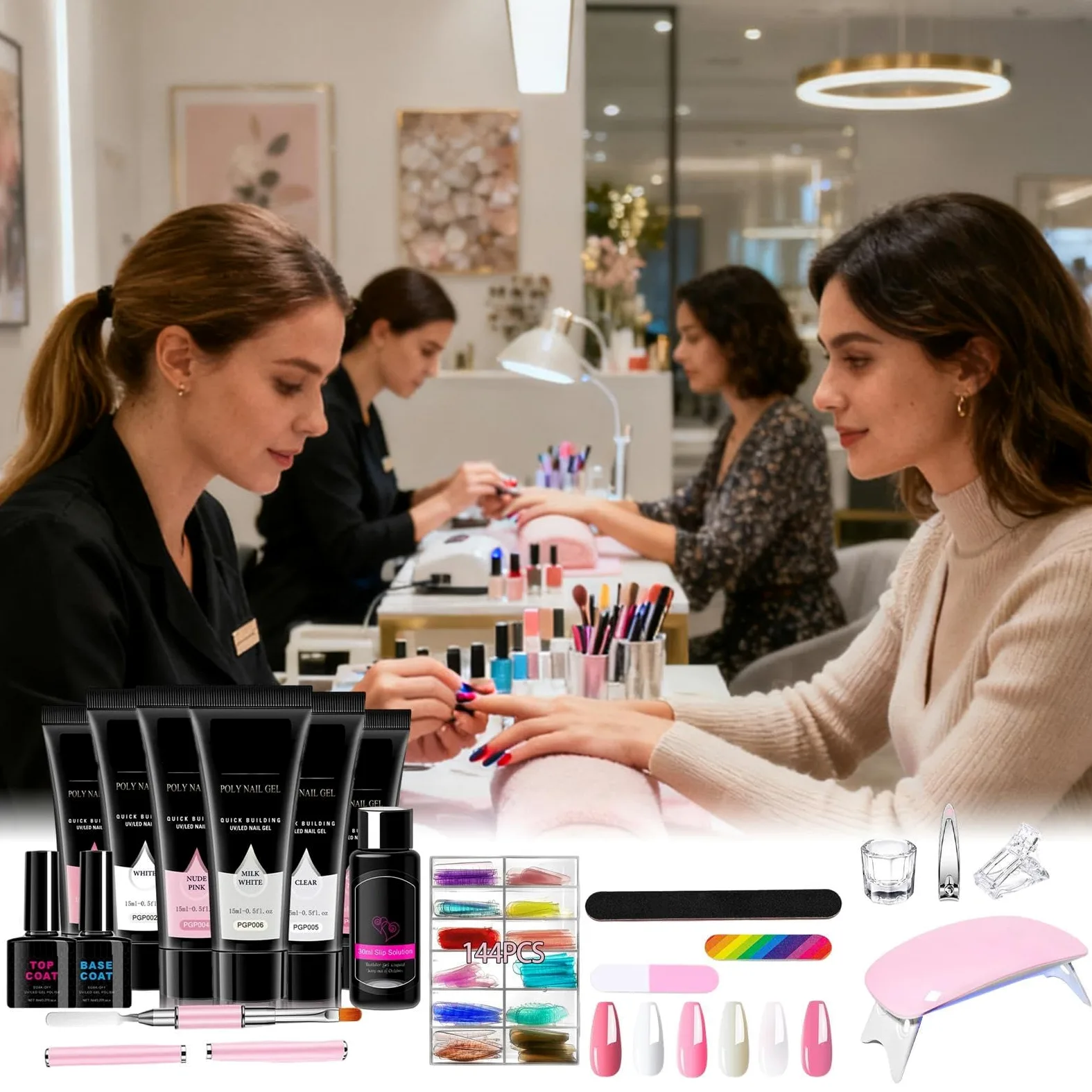 Kit Per Ricostruzione Unghie Strumento Manicure Texture Liscia Con Lampada | Gel di Finitura Professionale per Unghie Per Viaggi Esterni Scuola Compagna Sorella Figlia Moglie
