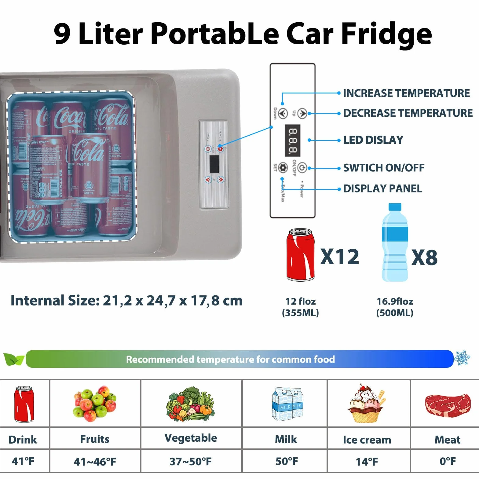 Alpicool C9PT 9L Frigorifero Mini Compressore Elettrico Auto Camping Freezer Box Portatile Nero