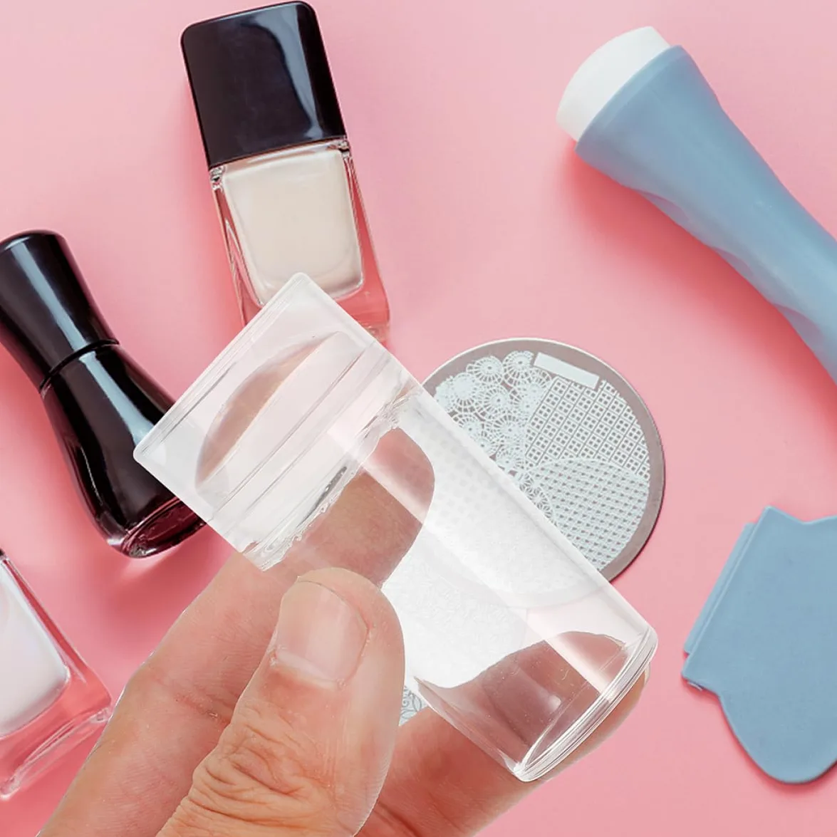 Healeved 10sets Timbri Per Unghie Silicone Strumenti Per Nail Art Per Manicure Francese Facile Da Usare Per Casa e Salone Di Bellezza Design Morbido e Adatto Curve Unghie