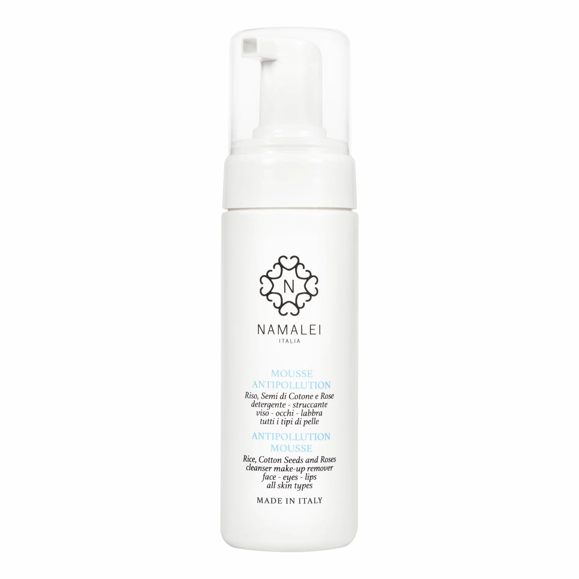 Mousse Antipollution Riso, Semi di Cotone e Rose, Detergente Struccante, Viso e Occhi, Pelle Fresca e Idratata, 150 ml