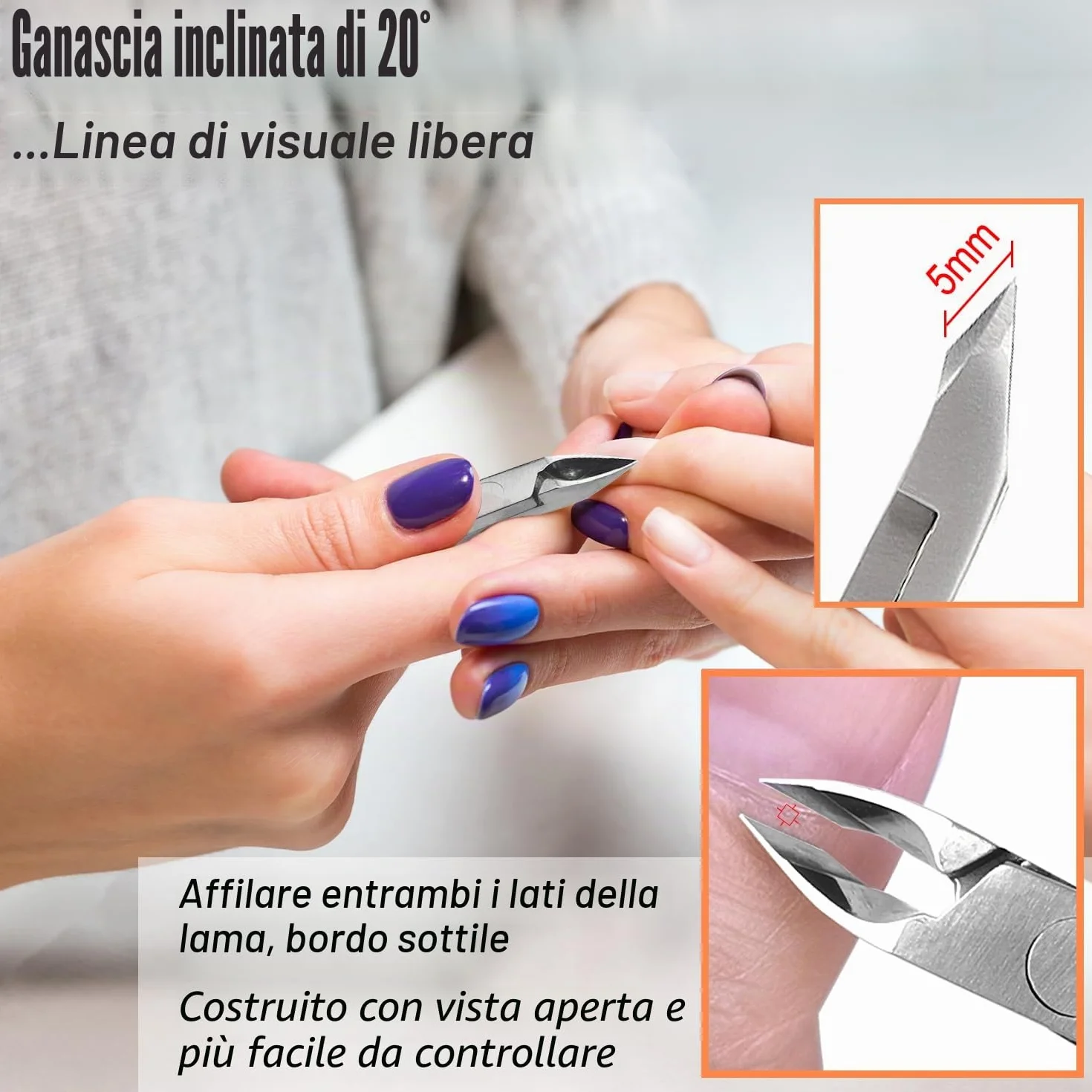 Tronchesino per cuticole in acciaio inox, confezione da 4, per manicure e pedicure