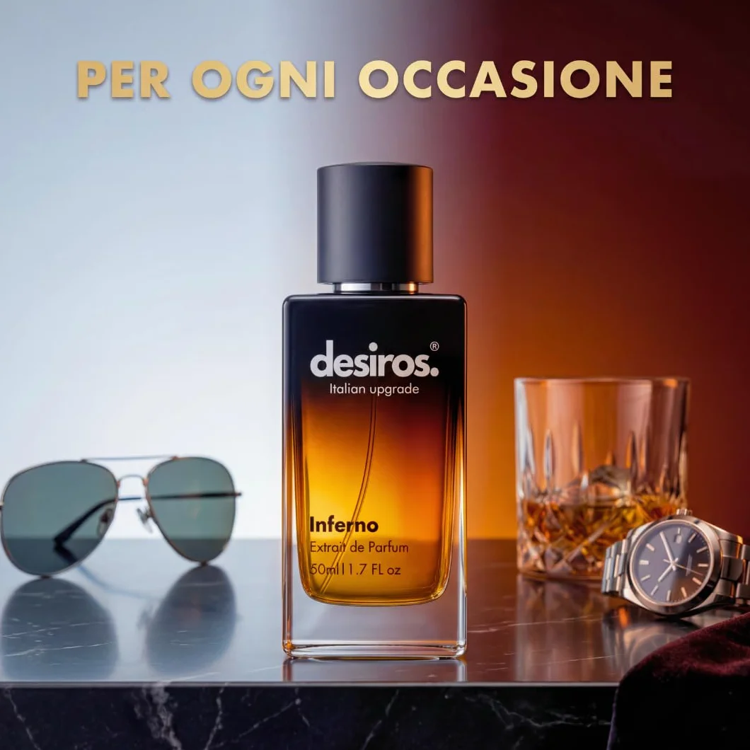 Desiros Inferno Estratto di Profumo Uomo 50ml 25% Oli Essenziali Note Agrumate Fresche Legnose