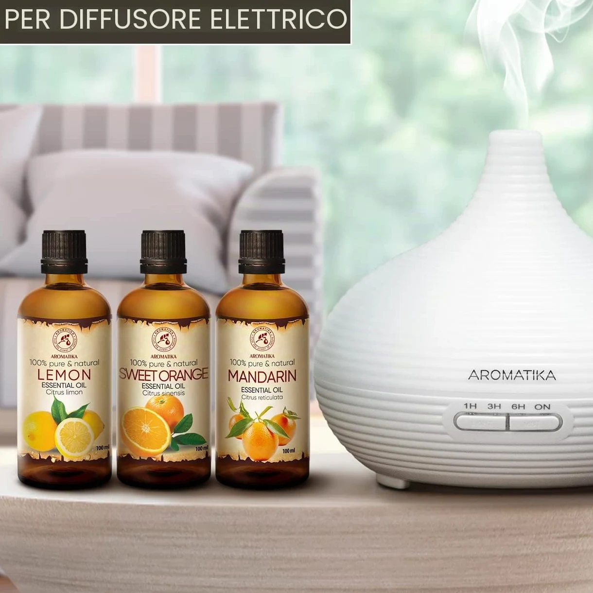 Olio Essenziale Set 3x100ml - Oli Aromaterapici - Limone - Arancia - Mandarino - Kit Set 3 Oli Essenziali per Diffusori - Bruciaolio - Umidificatore - Aromaterapia Olio Essenziale