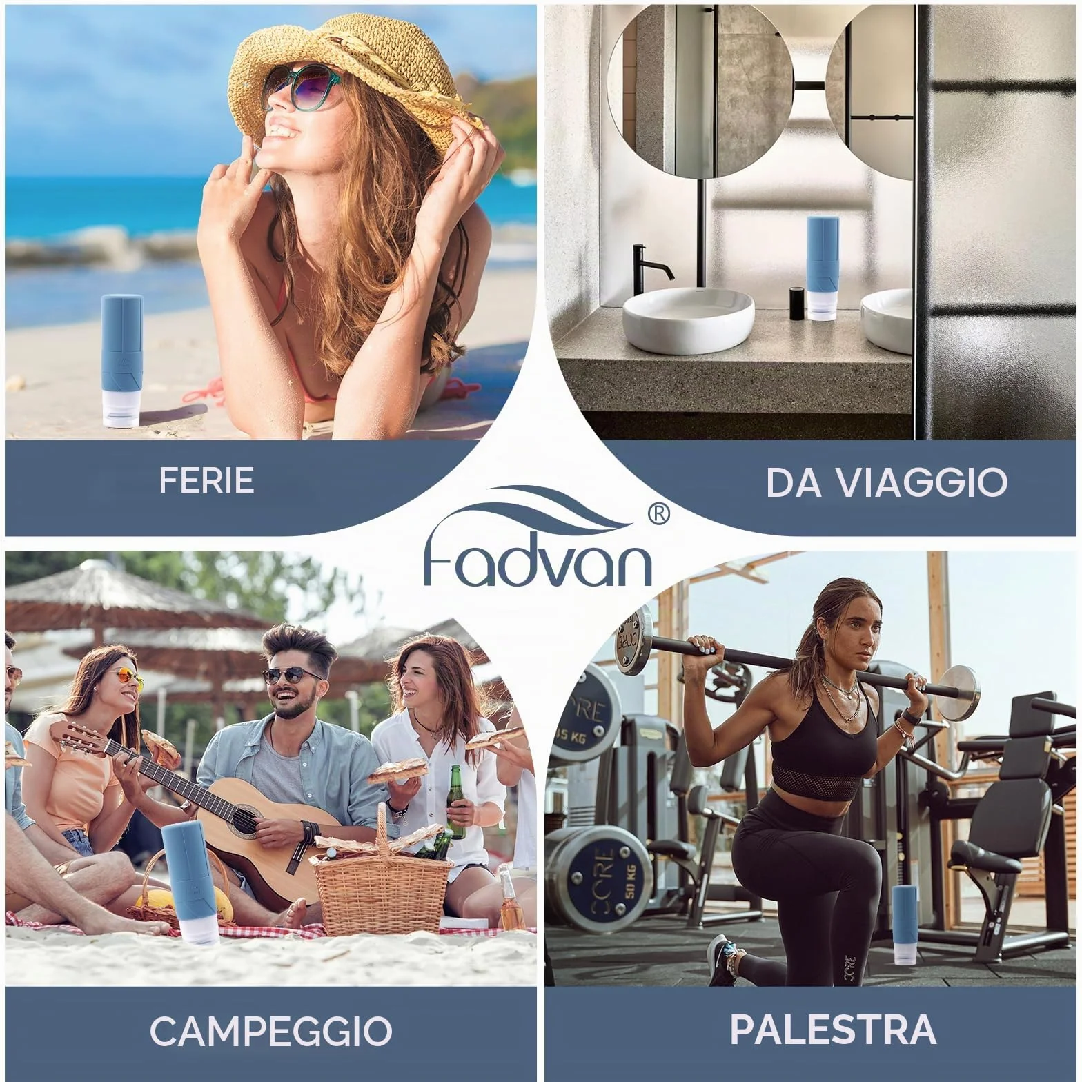 FADVAN Set Contenitori da Viaggio per Liquidi - 4pcs Flaconi da Viaggio in Silicone 100 Ml - Boccette per Porta Profumo,Doccia Shampoo,Detersivo, Accessori Utili (Morandi)
