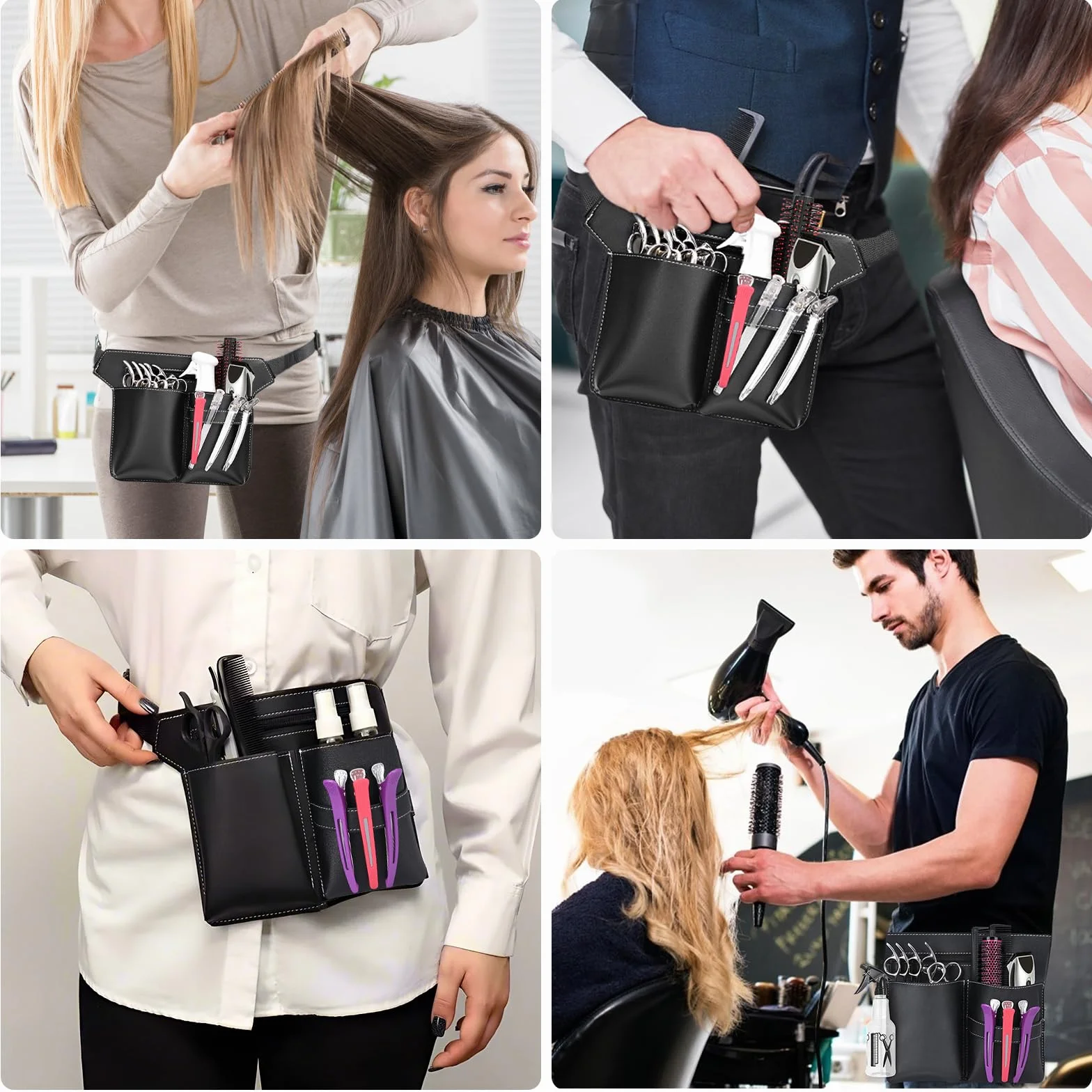 Cintura per Parrucchiere in Pelle Porta Forbici Parrucchiere Borsa a Forbice da Barbiere, Borsa Attrezzi per Forbici con Cintura per Parrucchieri Truccatori (Nero)