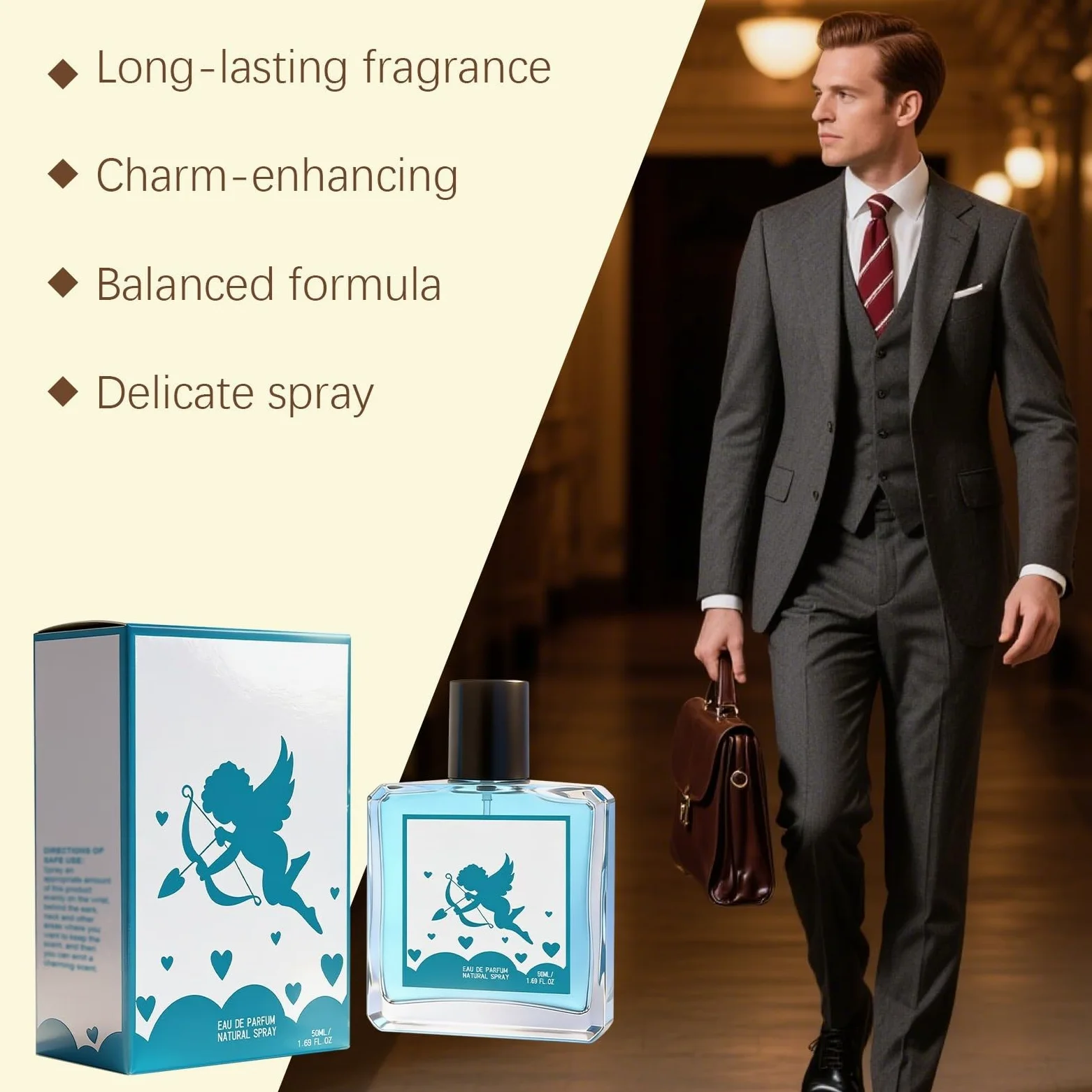 Colonia Uomo - Versione 3.0 - Fragranza ambrata legnosa - Profumo romantico e fresco maschile - per una fiducia e un fascino aumentato - 50 ml