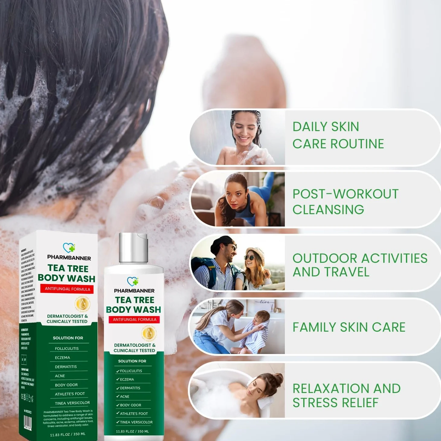 Tea Tree Body Wash, Gel Doccia Rinfrescante con Aloe, Olio di Cocco e Olio di Oliva, Uomo e Donna