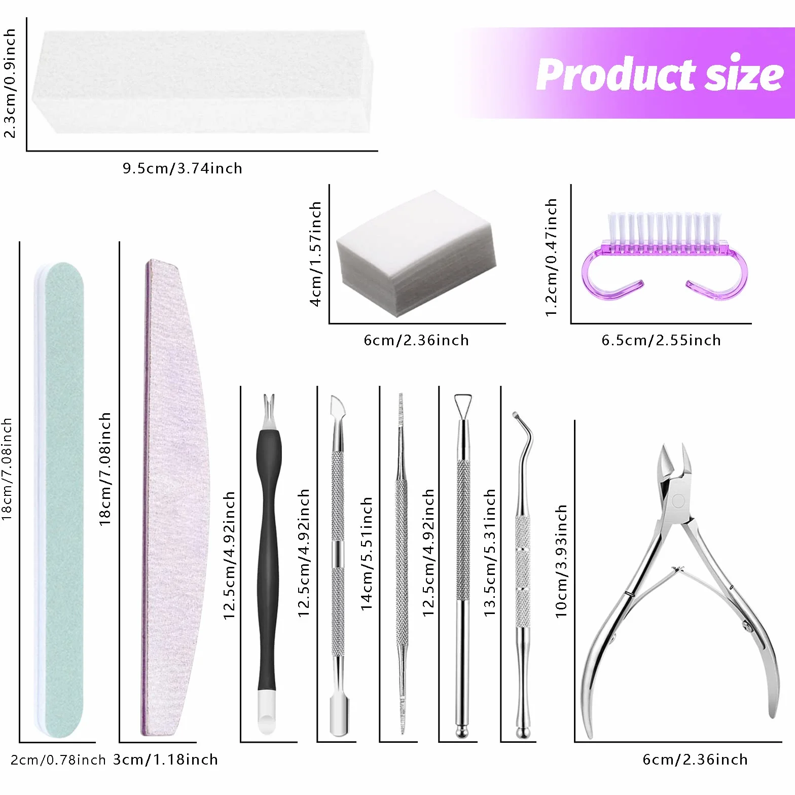 Lime, Buffer, e Tronchesino professionali per unghie, Spingi Cuticole Raschietto, Spazzola, Set per manicure e pedicure, adatto casa e salone