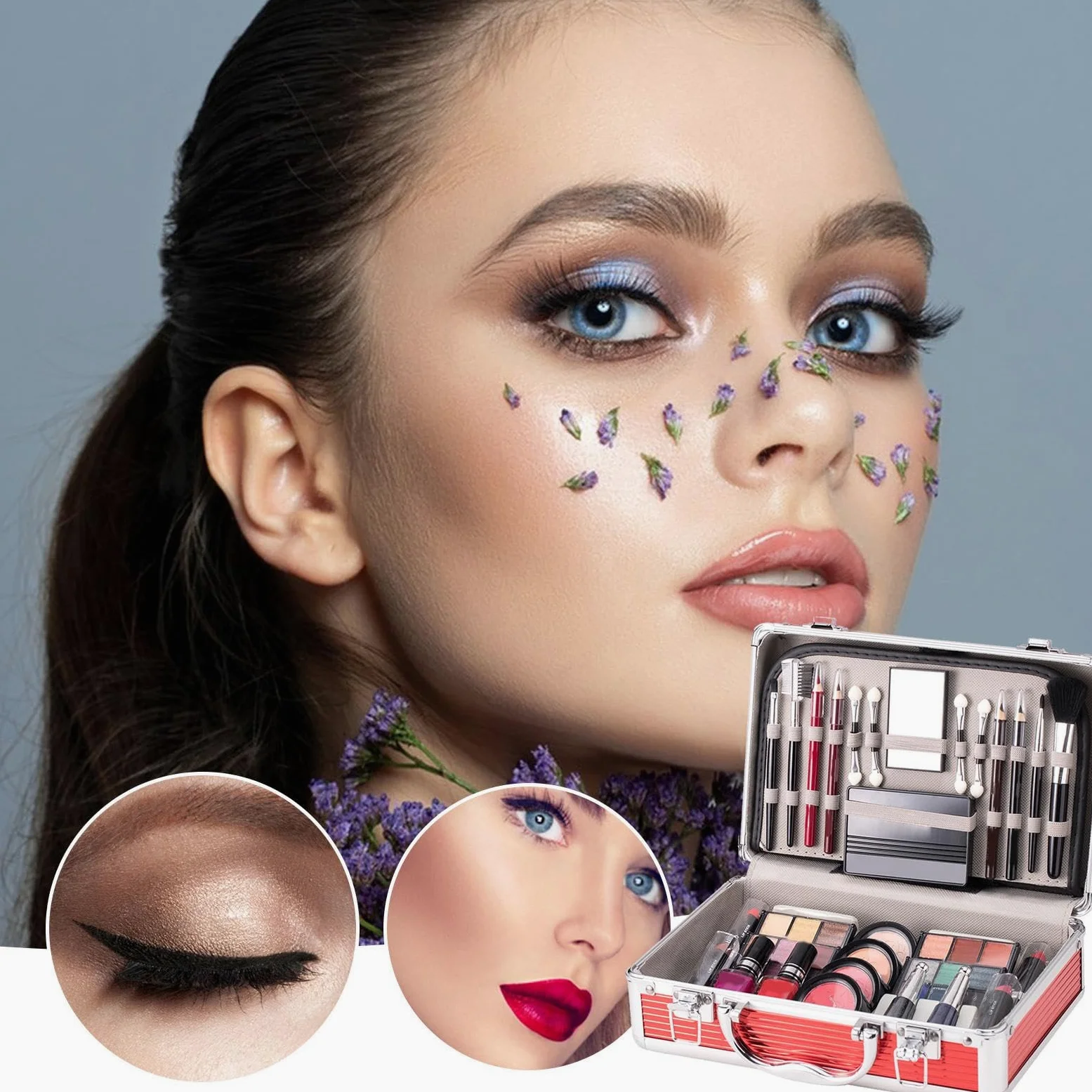 Kit Trucco Principianti Multifunzionale Kit Trucco Astuccio Kit Trucco con | Smalto Smalto Completo Viso Trucco Set Multifunzionale Kit di Trucco Con Astuccio Ideale per Adolescenti e Trucco Neofiti