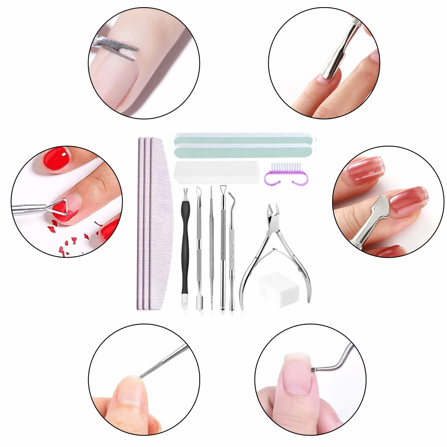 Lime, Buffer, e Tronchesino professionali per unghie, Spingi Cuticole Raschietto, Spazzola, Set per manicure e pedicure, adatto casa e salone