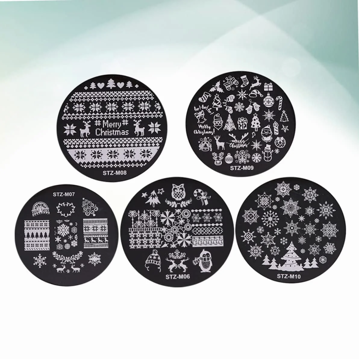 POPETPOP 5pezzi Stampo Per Unghie Natalizio Piastra Rotonda Per Stamping Nail Art Kit Stencil Per Unghie Design Elegante in Metallo Lucido