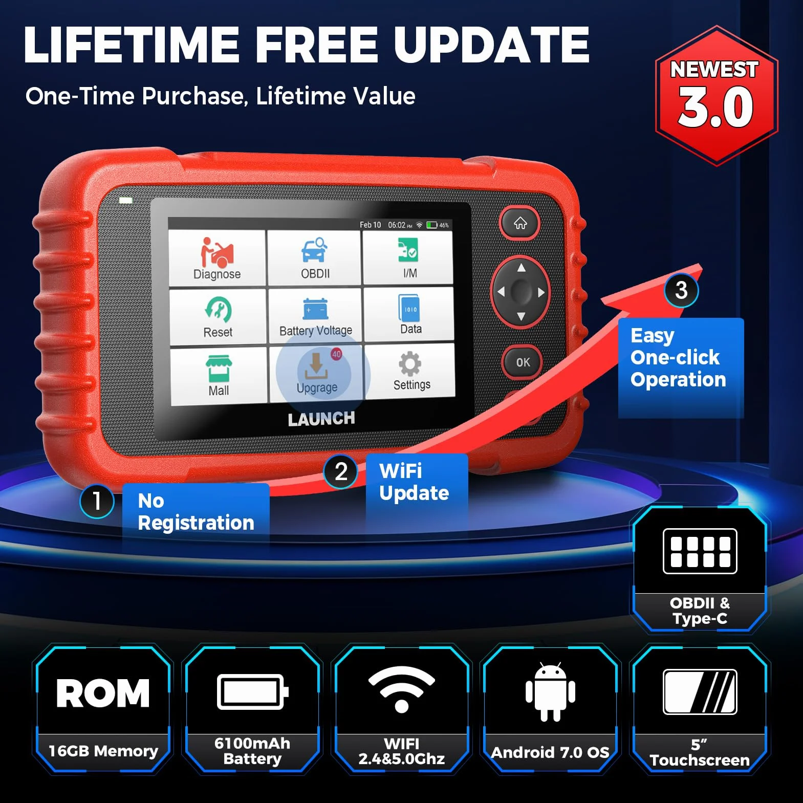 LAUNCH CRP129X V3.0 OBD2 Diagnostica Auto Scanner Multimarca 4 Sistemi ABS SRS TCM Motore 12 Reset Service