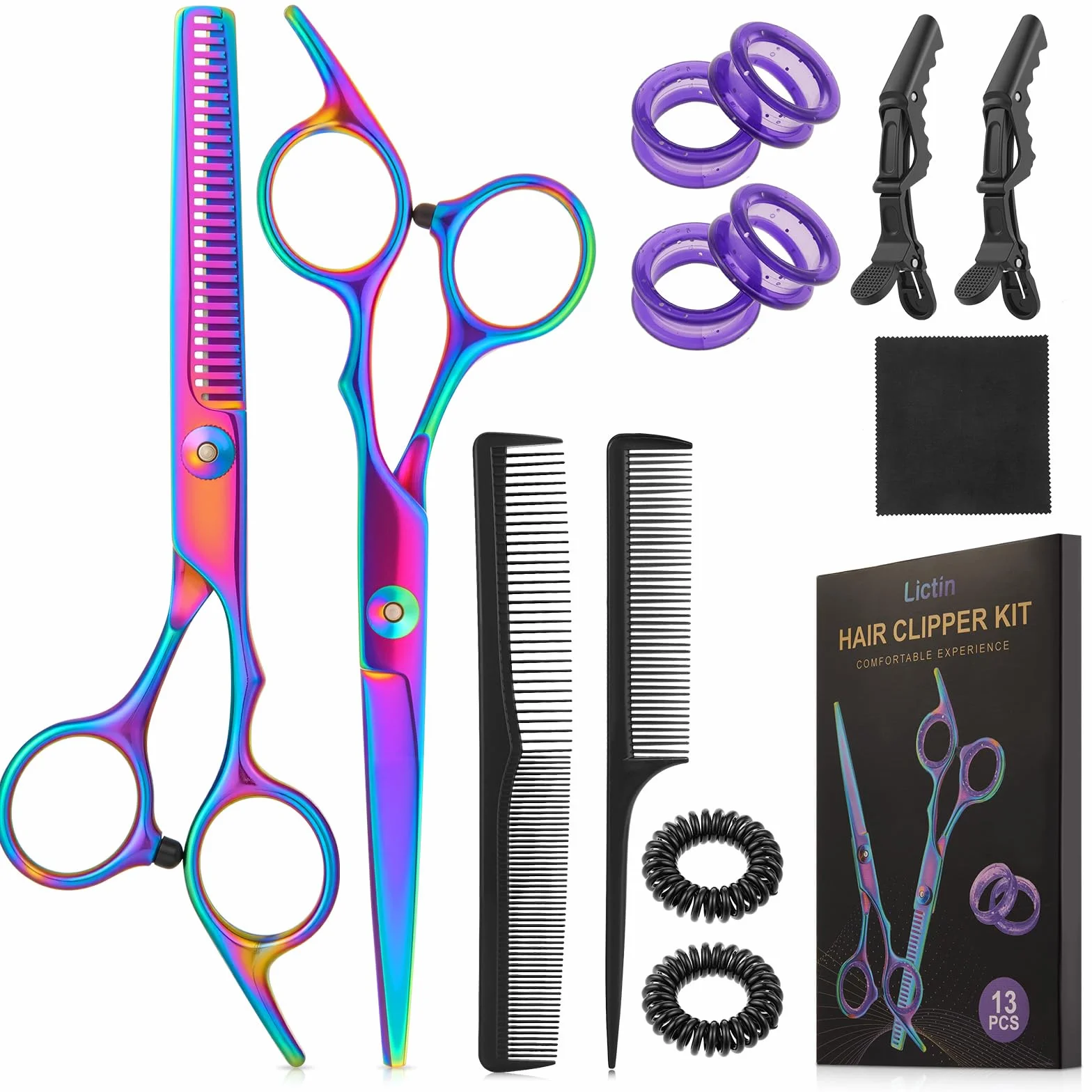 Forbici Parrucchiere Professionali 13 PCS Acciaio Inox Multicolore 6.7"