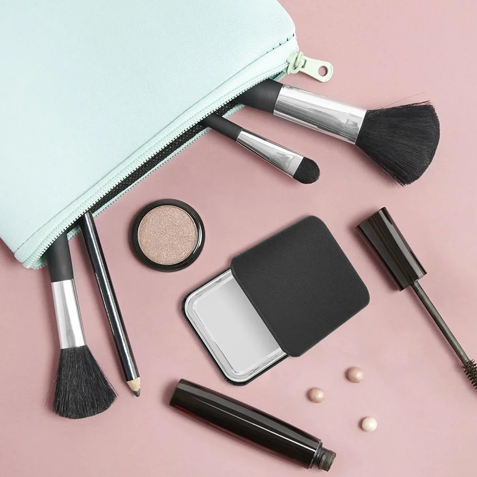 Specchio da Viaggio Portatile con Ingrandimento a due Lati Trucco Professionale Bifacciale Pelle Rettangolare