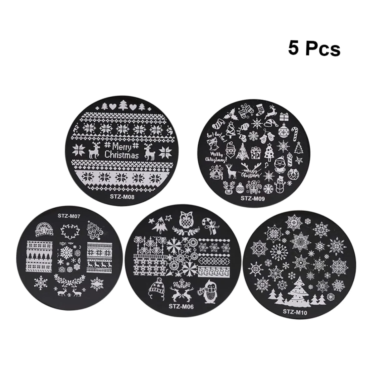 POPETPOP 5pezzi Stampo Per Unghie Natalizio Piastra Rotonda Per Stamping Nail Art Kit Stencil Per Unghie Design Elegante in Metallo Lucido