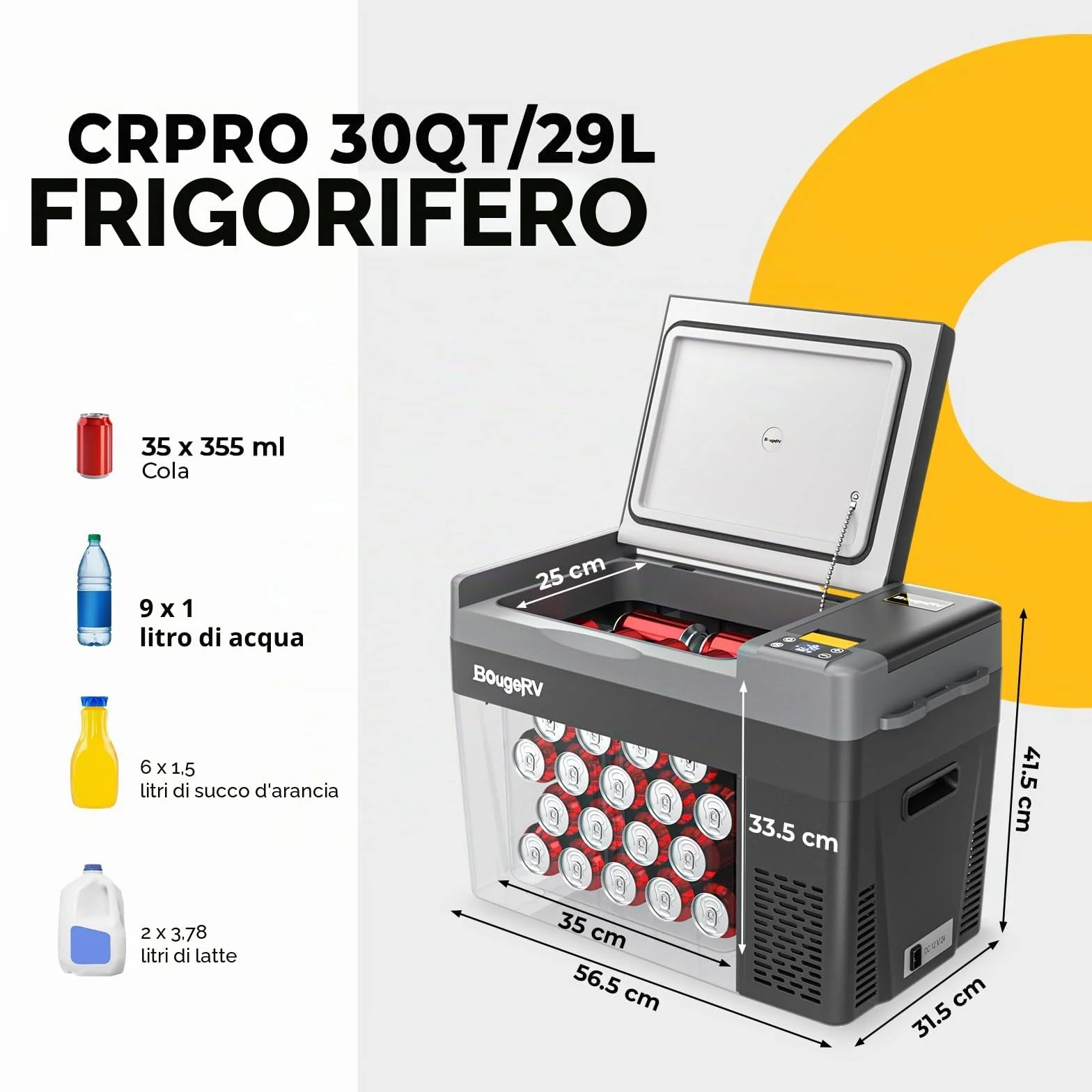 BougeRV CRPRO Frigo Portatile 29 litri -22°C 10°C 12/24V CC 110-240V CA Compressore 12V Campeggio Nero