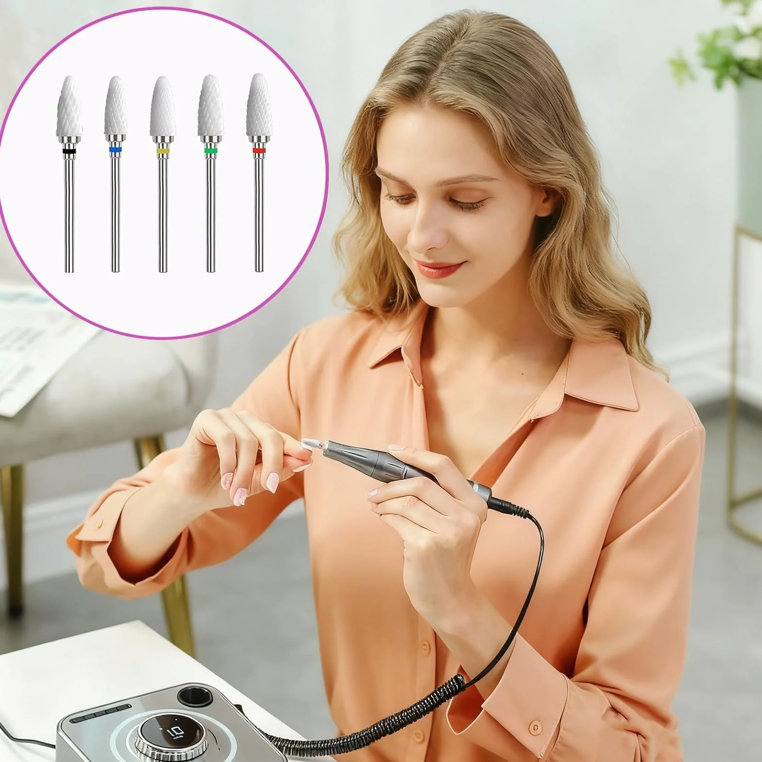 Punta per Trapano in Ceramica per Unghie 5 Pezzi Rimozione Cuticole Gel Acrilico Manicure Pedicure