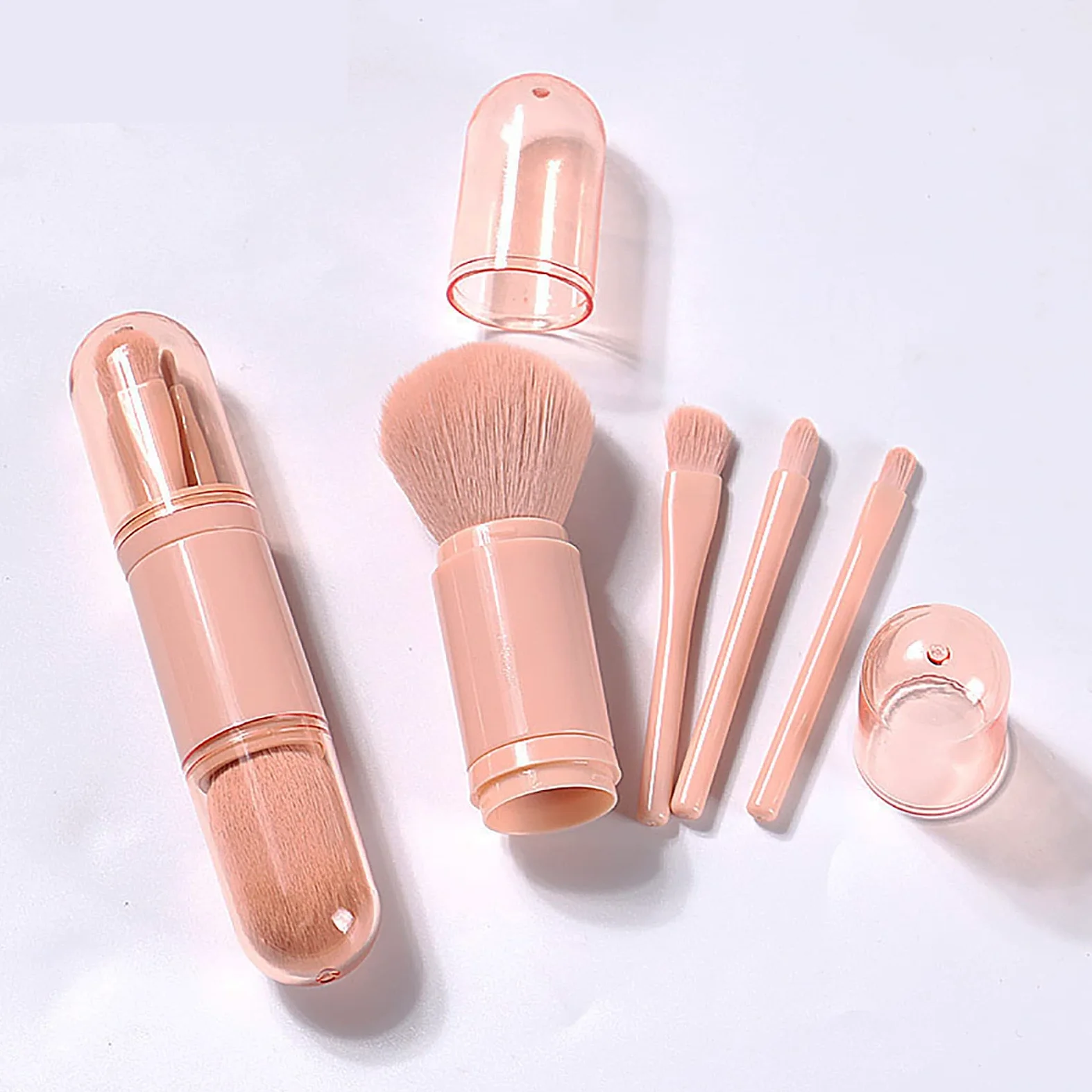 Pennello per Il Trucco, 4 in 1 Pennello Portatile da Viaggio Retrattile per Viso, Fard, Correttore, Ombretto Pennello per Fondotinta Cosmetici di Bellezza