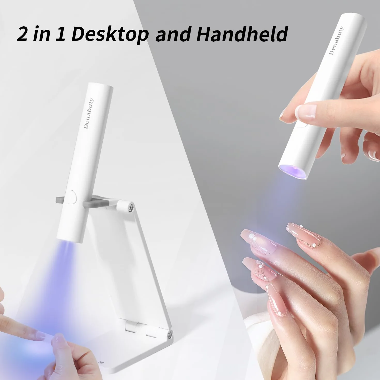 Denabuty Mini Lampada UV LED Unghie Senza Fili 3W USB Ricaricabile Portatile Penna Asciuga Unghie Gel Bianco